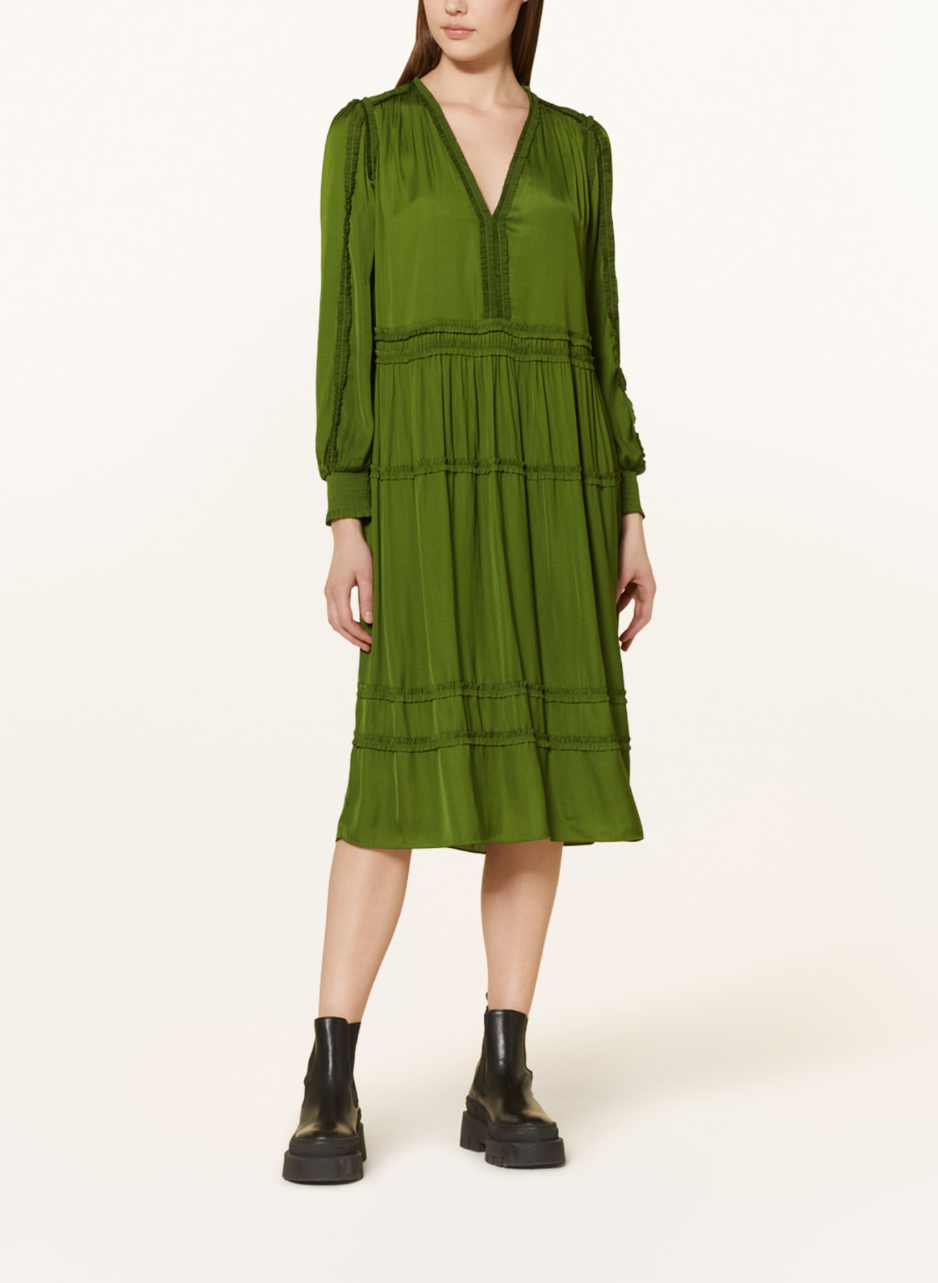 MARC CAIN Sukienka z falbankami, Kolor: 573 orient green (Obrazek 2)