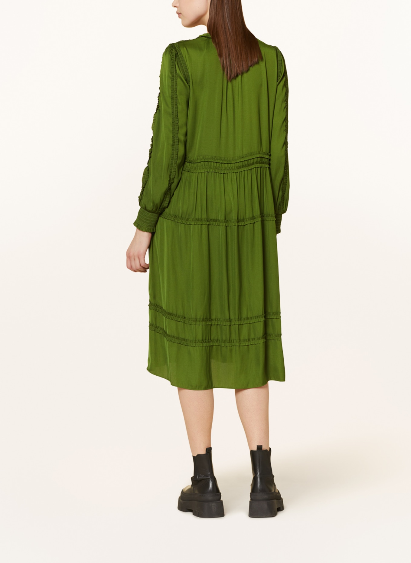 MARC CAIN Sukienka z falbankami, Kolor: 573 orient green (Obrazek 3)
