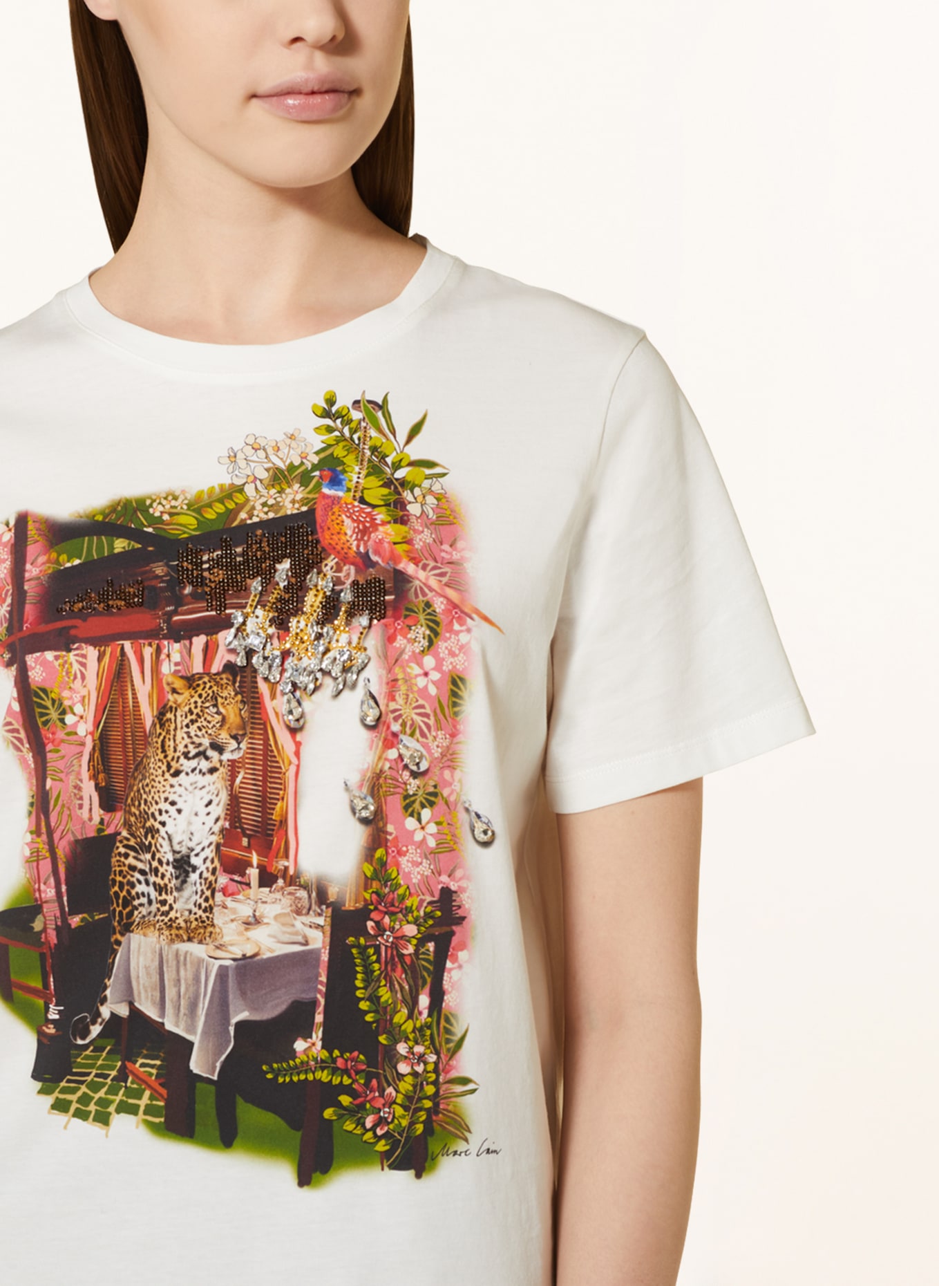 MARC CAIN T-Shirt mit Schmucksteinen und Pailletten, Farbe: 110 off (Bild 4)