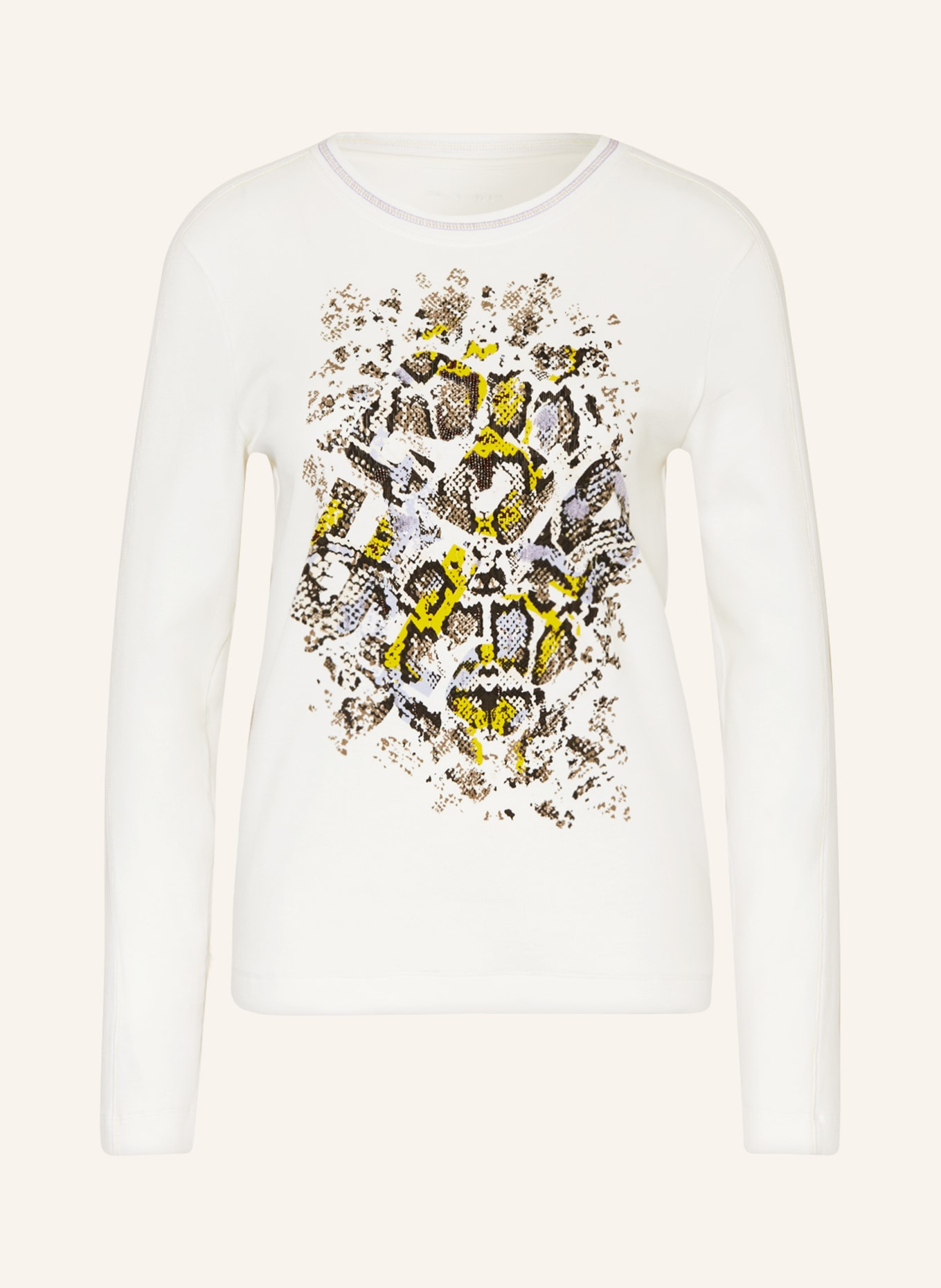 MARC CAIN Koszulka z długim rękawem z ozdobnymi perełkami i cekinami, Kolor: 110 off (Obrazek 1)
