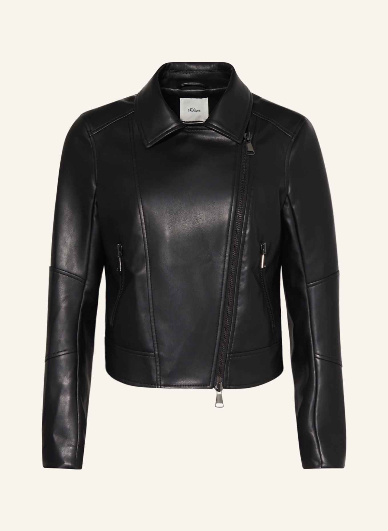 s.Oliver BLACK LABEL Biker jacket in leather look, Color: BLACK (Image 1)