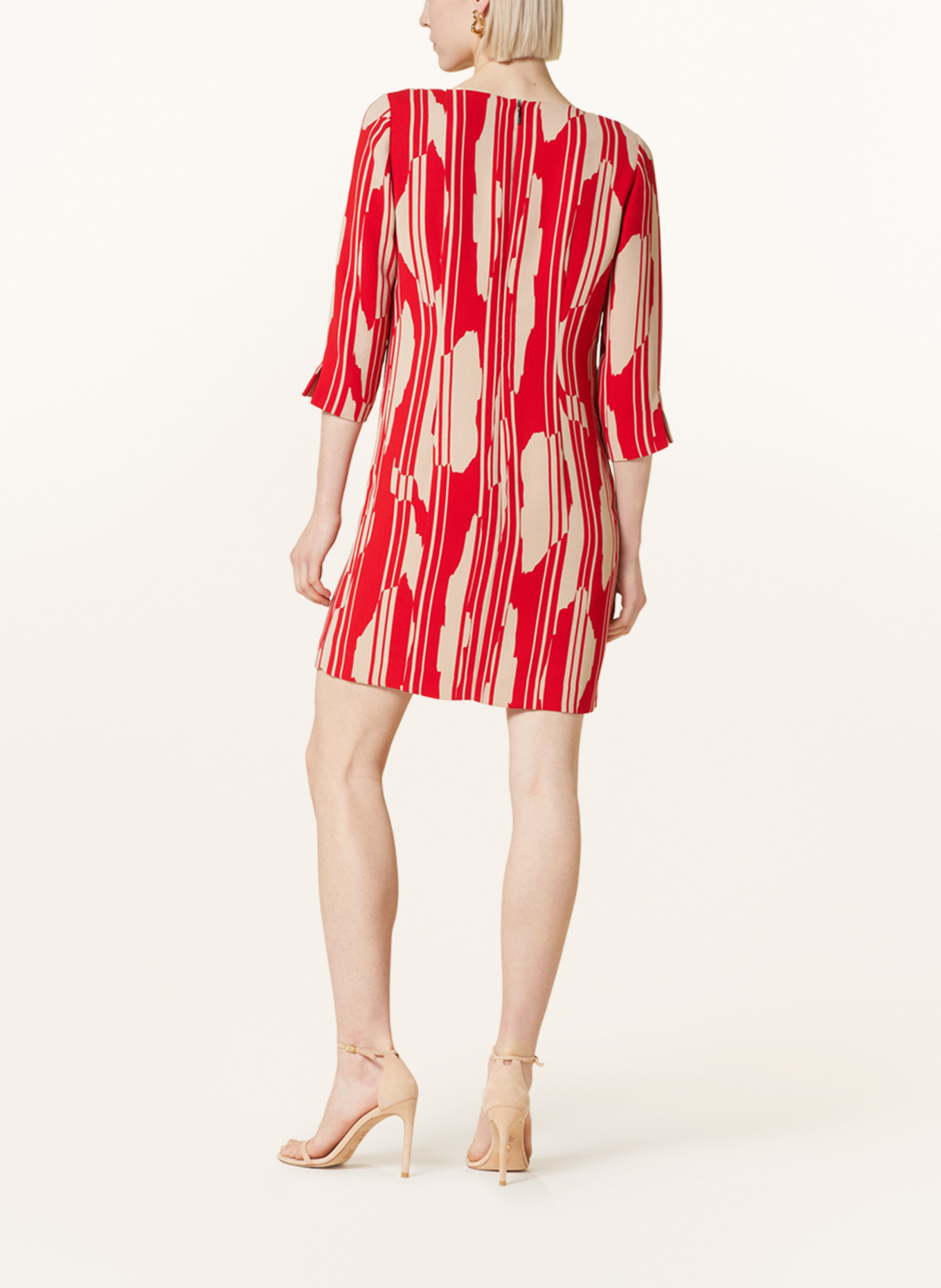 comma Dress with 3/4 sleeves, Color: RED/ BEIGE (Image 3)
