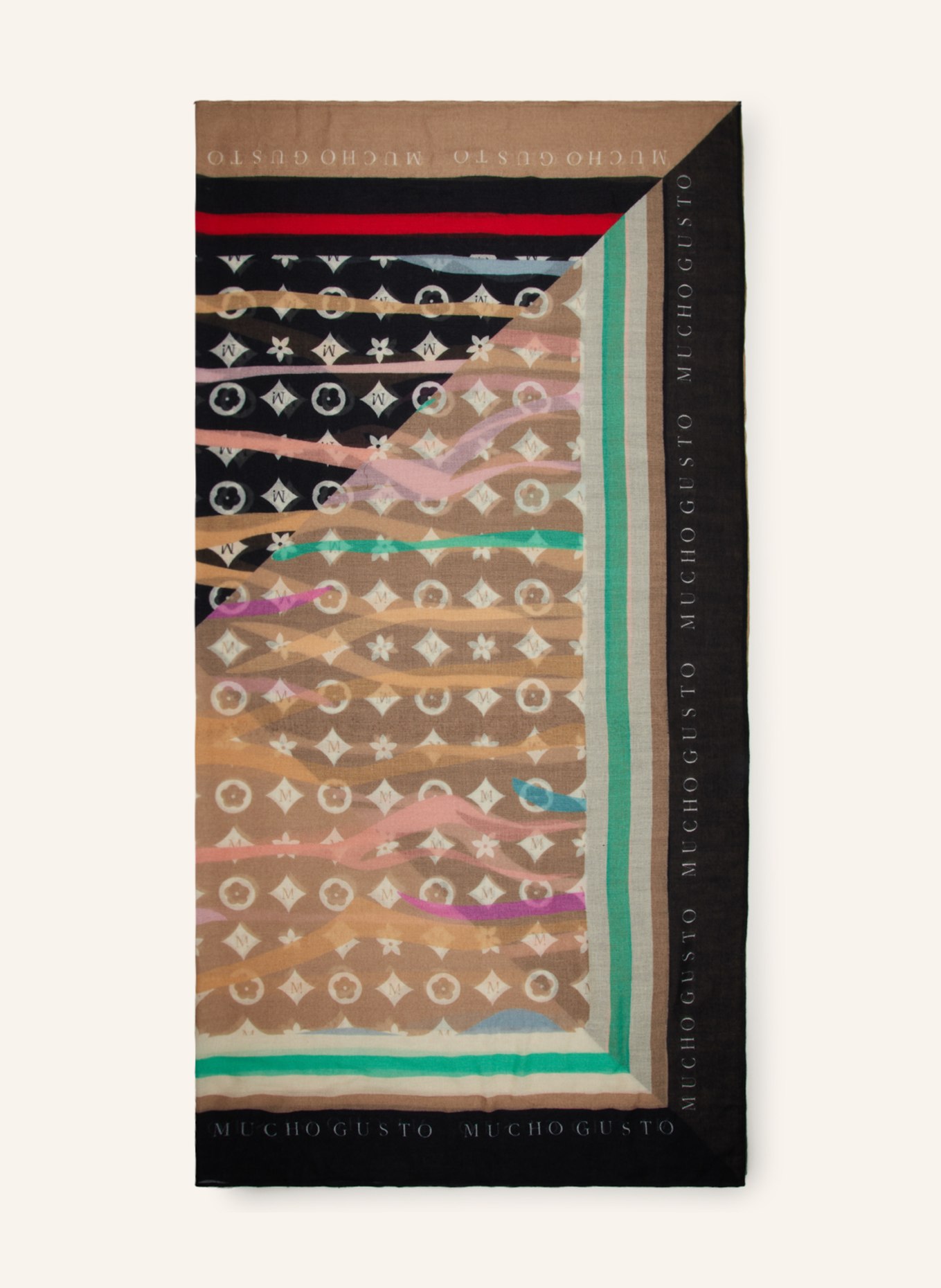 MUCHO GUSTO Hedvábný šátek ZÜRICH, Barva: BÉŽOVÁ/ ČERNÁ (Obrázek 1)