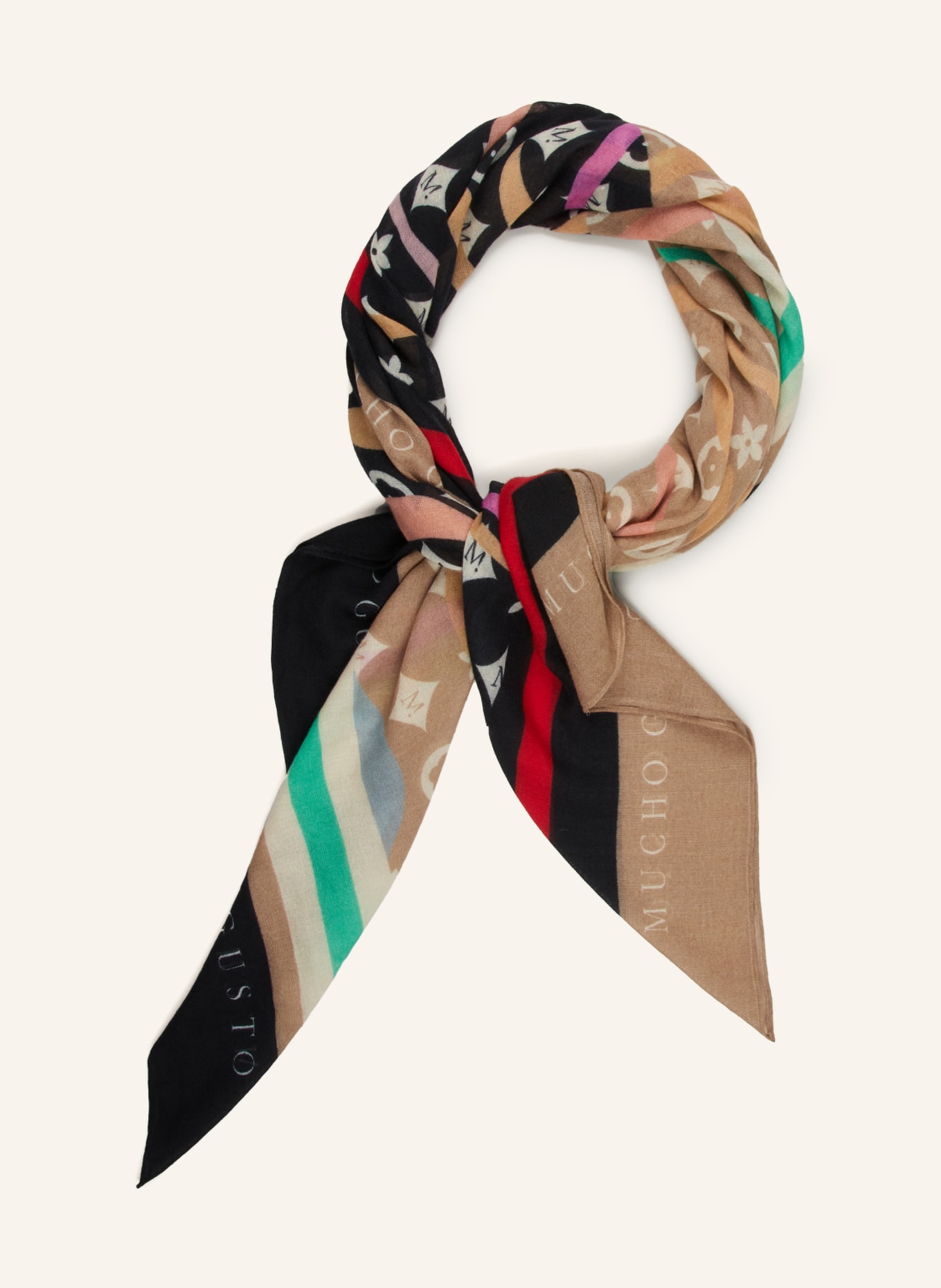 MUCHO GUSTO Silk scarf ZÜRICH, Color: BEIGE/ BLACK (Image 2)
