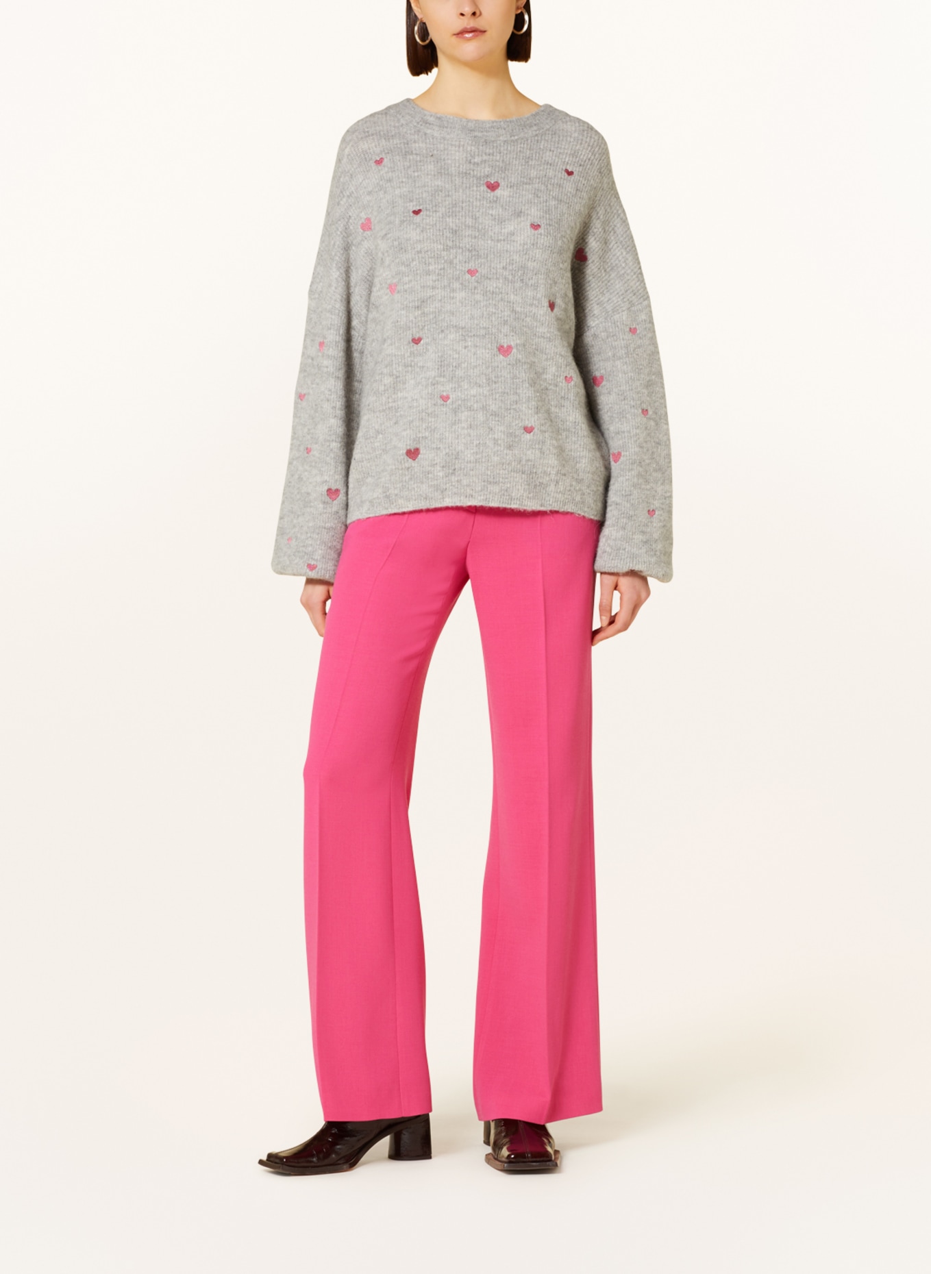 FABIENNE CHAPOT Sweater LIDIA with embroidery, Color: GRAY/ DUSKY PINK (Image 2)