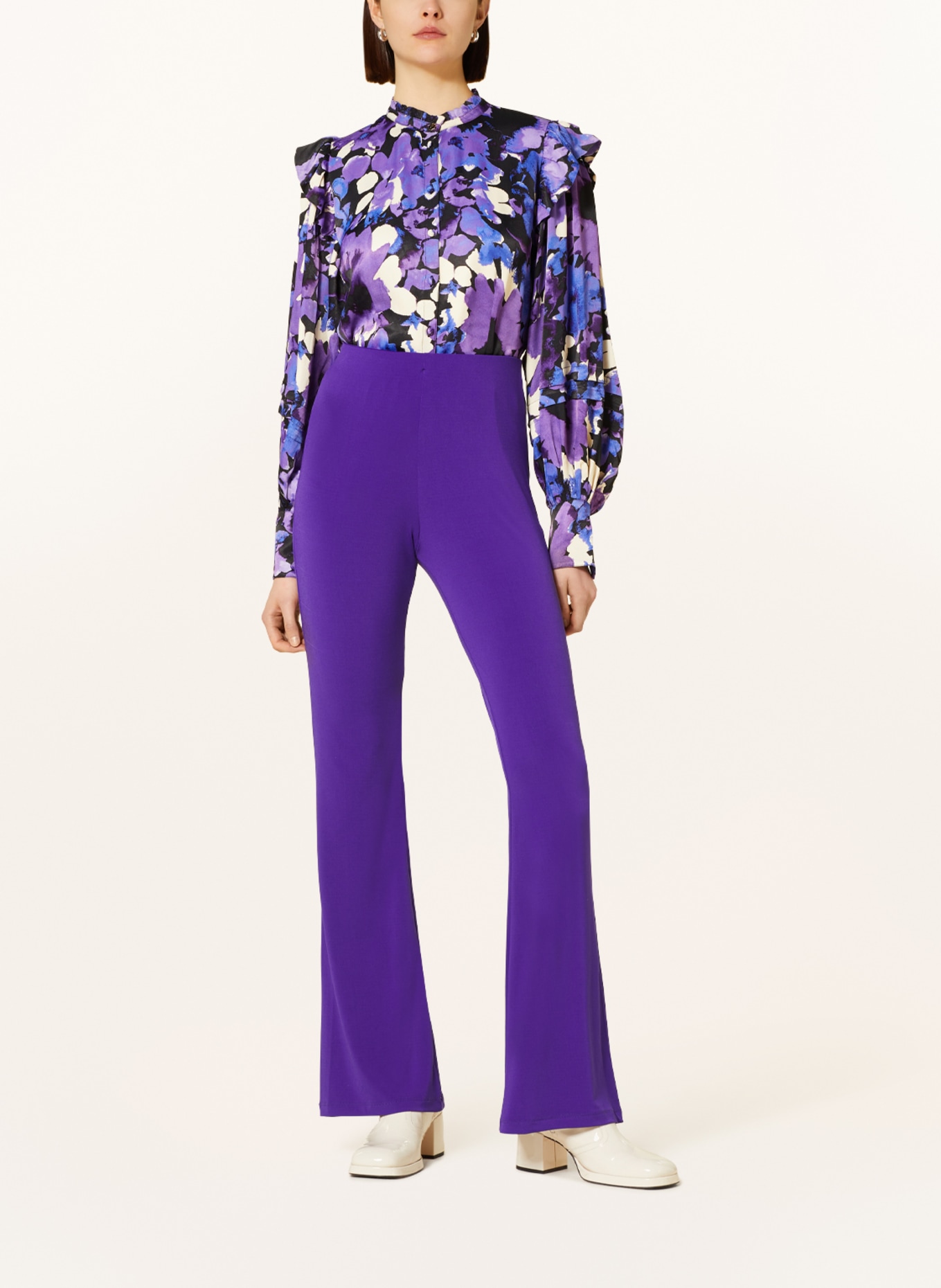 FABIENNE CHAPOT Satin blouse PHILO with ruffles, Color: PURPLE/ BLACK/ ECRU (Image 2)