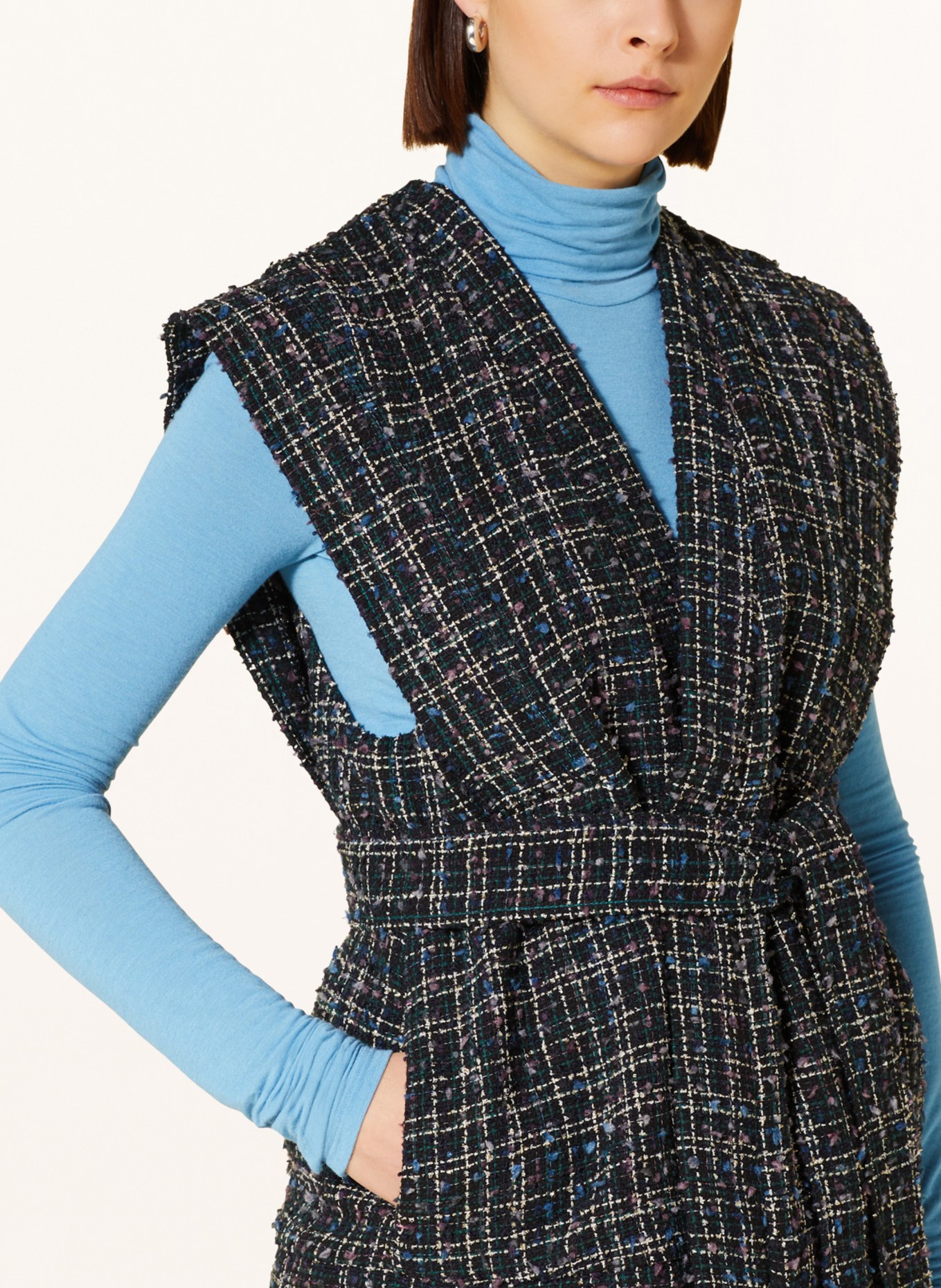 FABIENNE CHAPOT Tweed vest LIONEL, Color: GREEN/ DARK BLUE/ ROSE (Image 4)