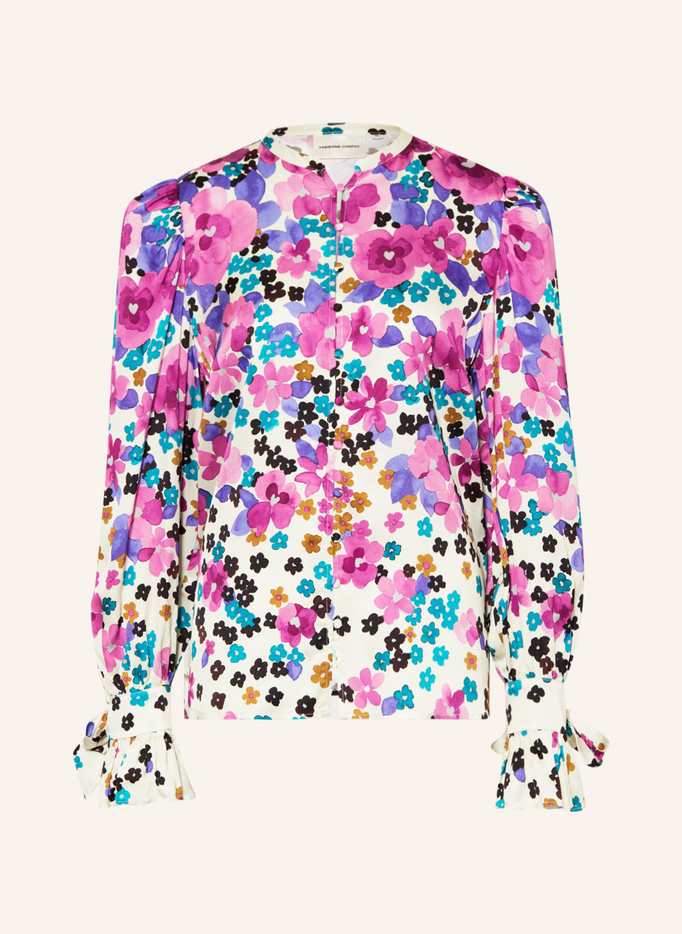FABIENNE CHAPOT Satin blouse KYLIE, Color: ECRU/ FUCHSIA/ TEAL (Image 1)