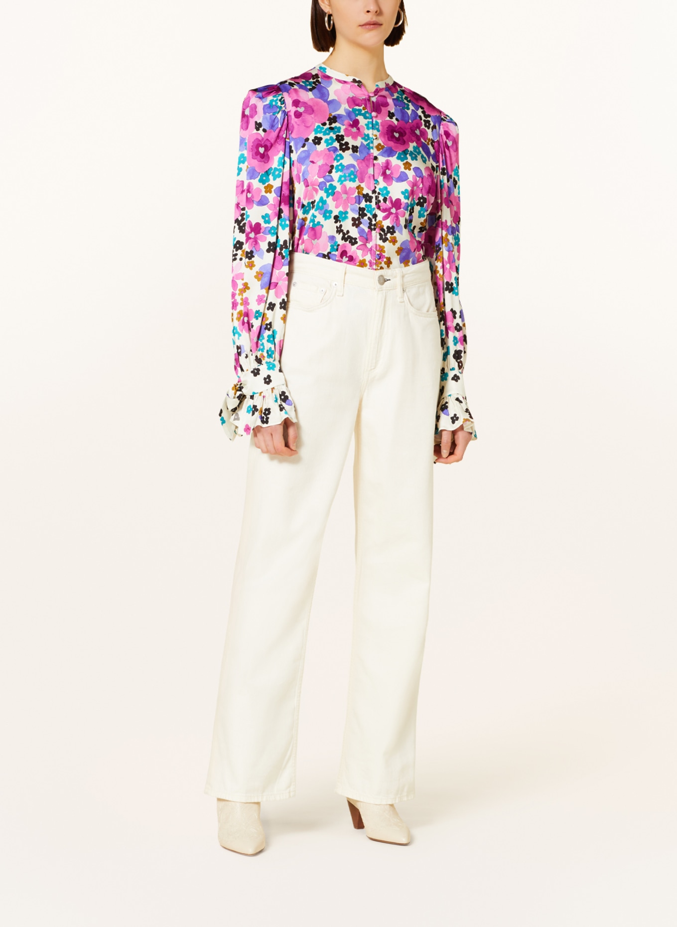 FABIENNE CHAPOT Satin blouse KYLIE, Color: ECRU/ FUCHSIA/ TEAL (Image 2)