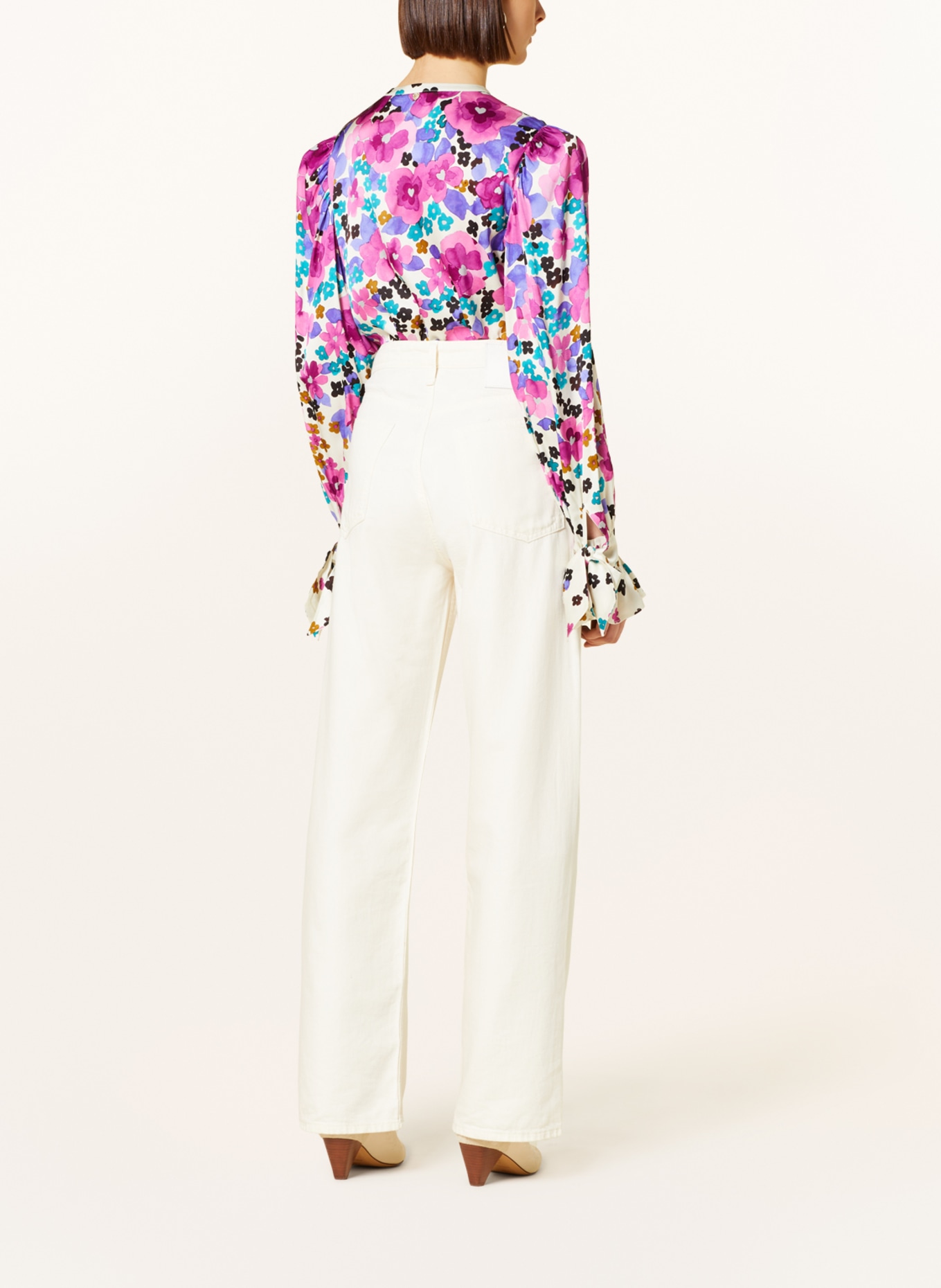 FABIENNE CHAPOT Satin blouse KYLIE, Color: ECRU/ FUCHSIA/ TEAL (Image 3)