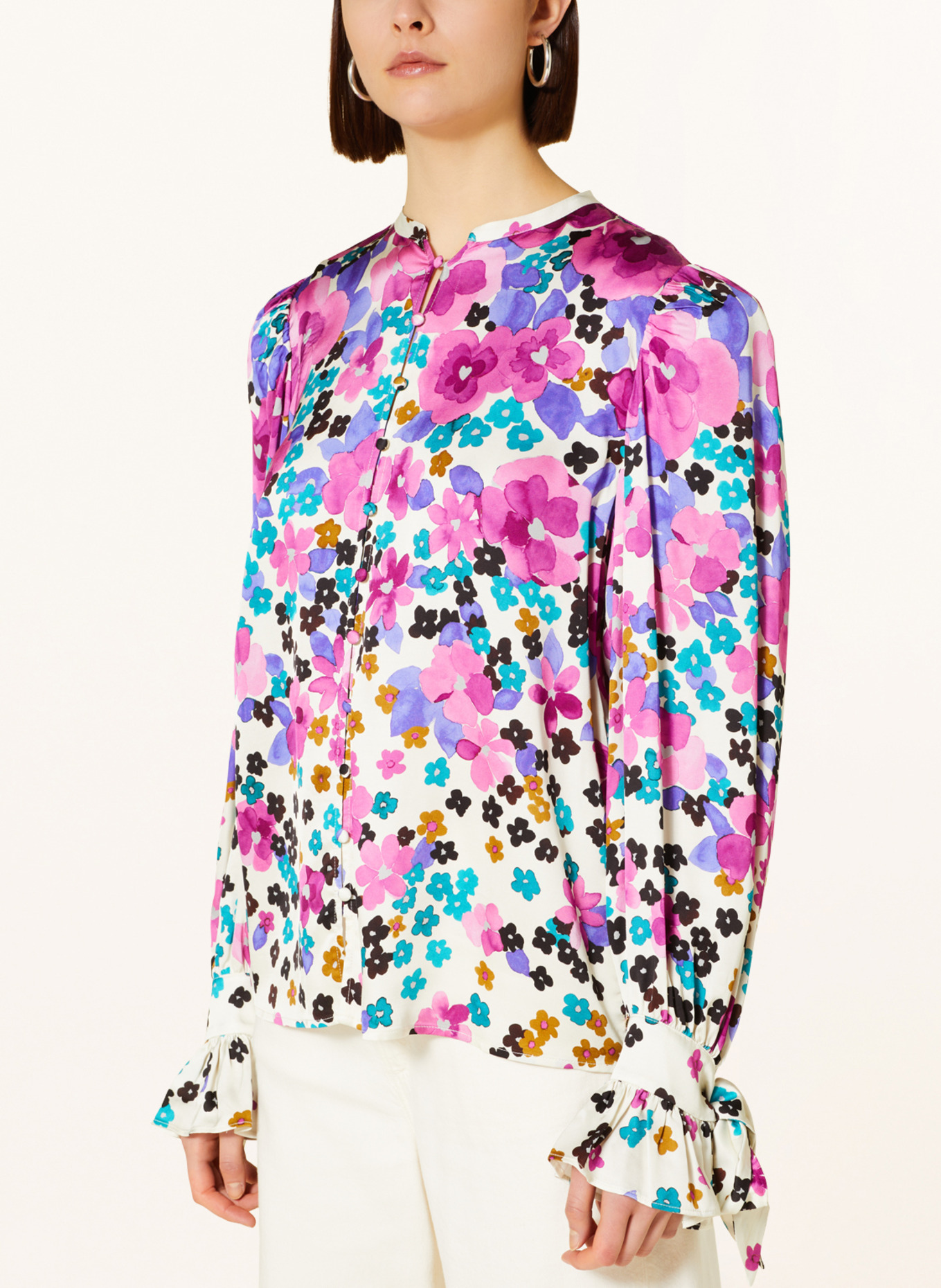 FABIENNE CHAPOT Satin blouse KYLIE, Color: ECRU/ FUCHSIA/ TEAL (Image 4)