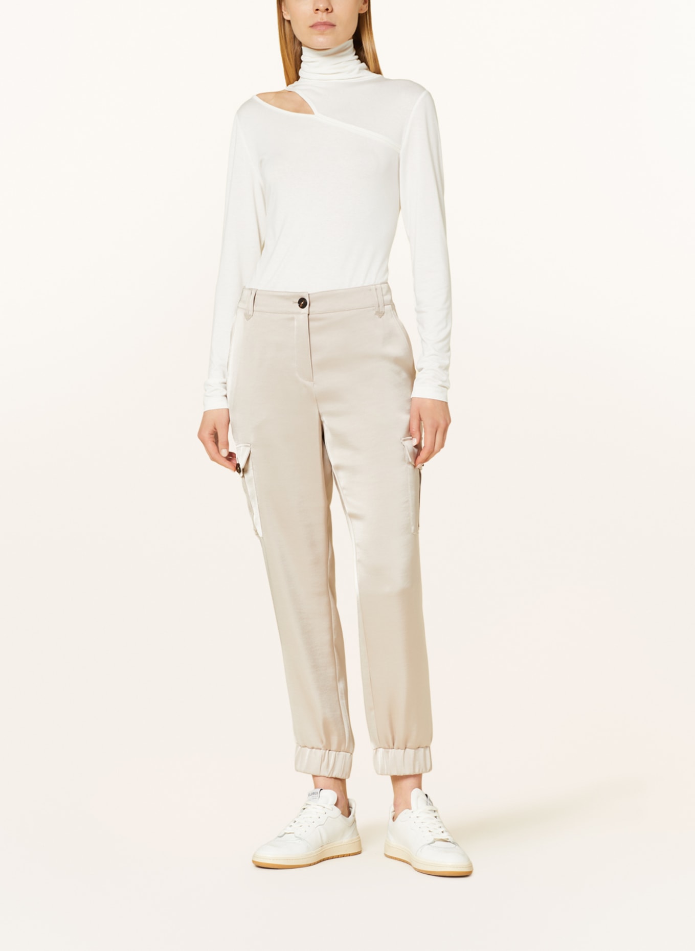 MARC CAIN Cargo trousers RIDDER made of satin, Color: 646 warm stone (Image 2)