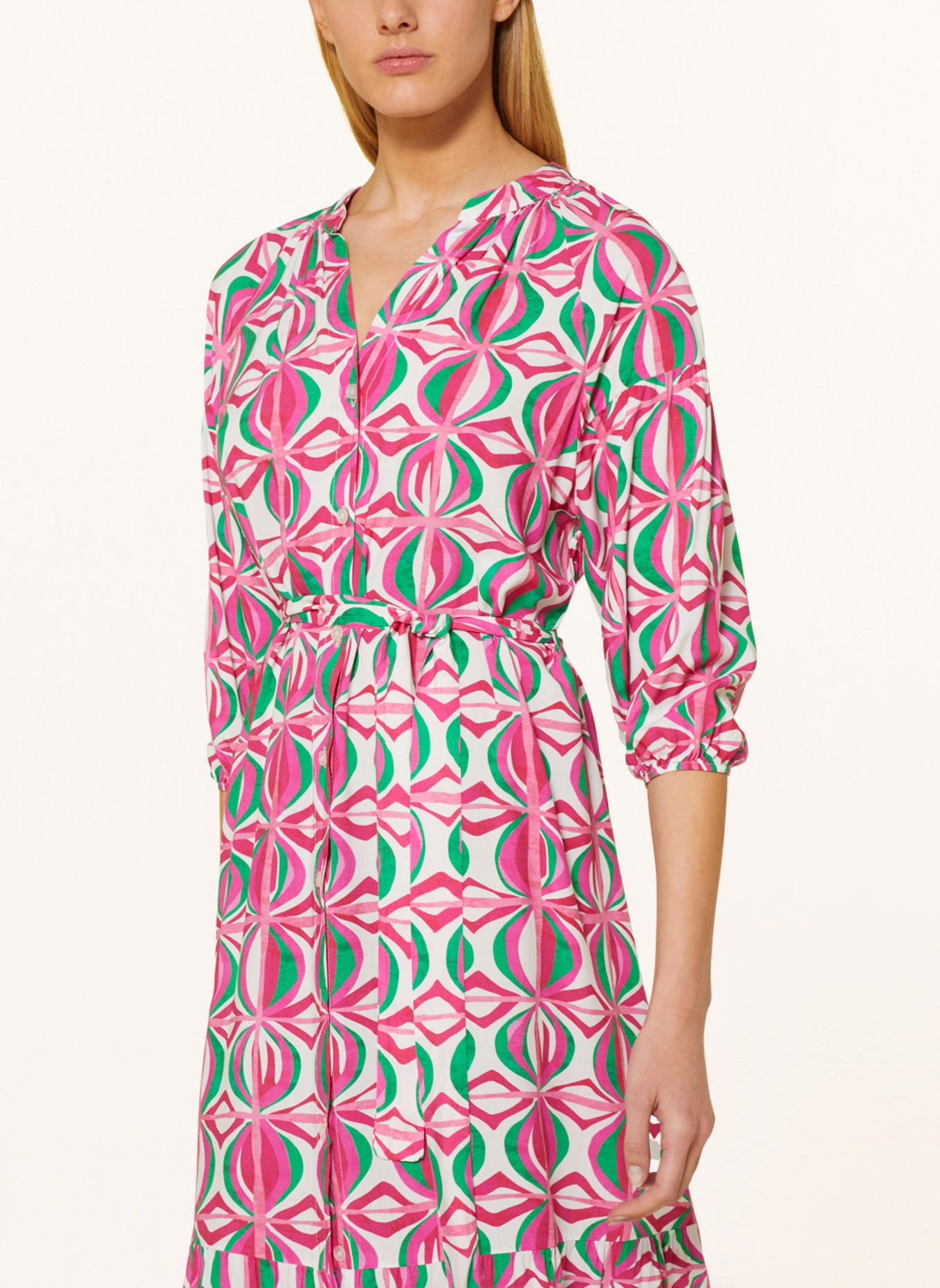 CARTOON Shirt dress with 3/4 sleeves, Color: WHITE/ PINK (Image 4)
