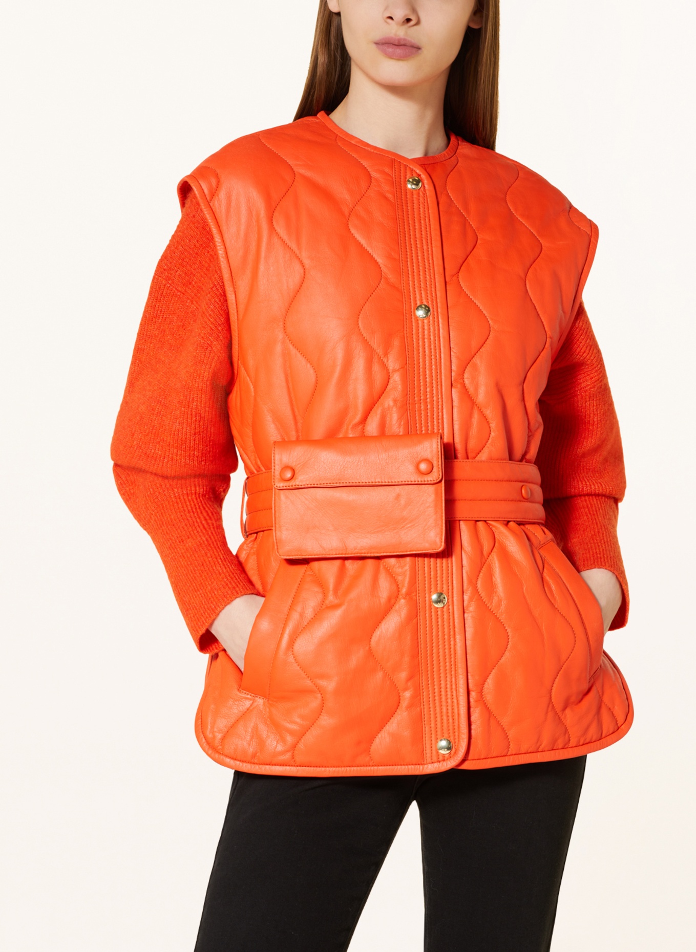 STUDIO AR Leather vest BODIL, Color: ORANGE (Image 4)
