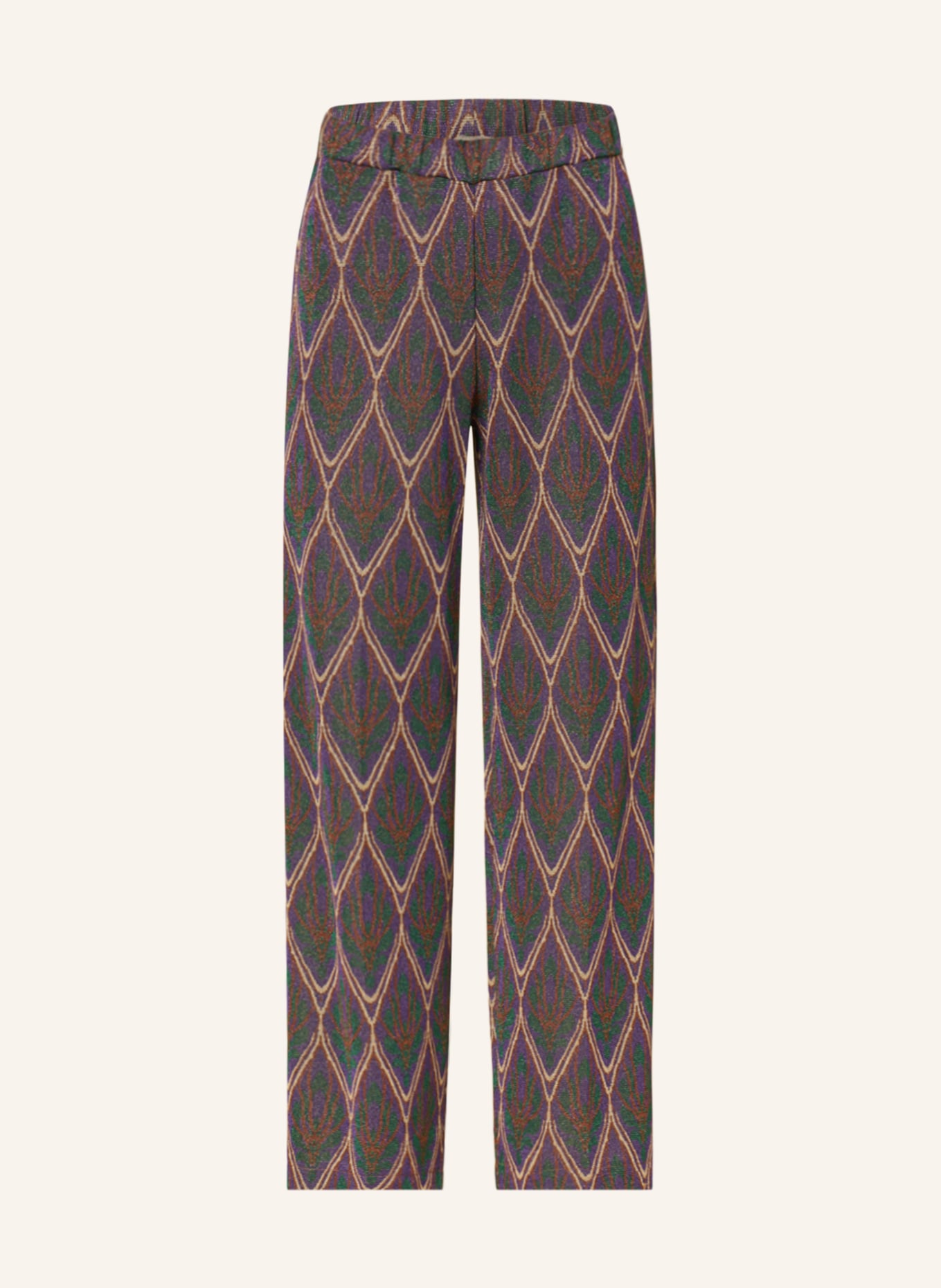 Herrlicher Wide leg trousers NAIDA made of jersey with glitter thread, Color: DARK GREEN/ DARK ORANGE/ PURPLE (Image 1)