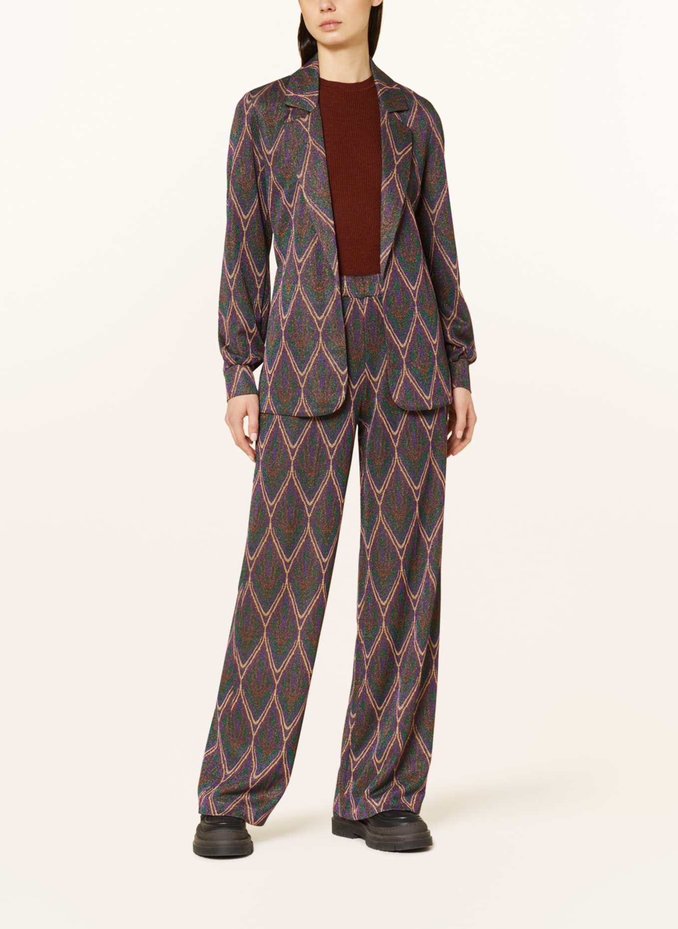 Herrlicher Wide leg trousers NAIDA made of jersey with glitter thread, Color: DARK GREEN/ DARK ORANGE/ PURPLE (Image 2)