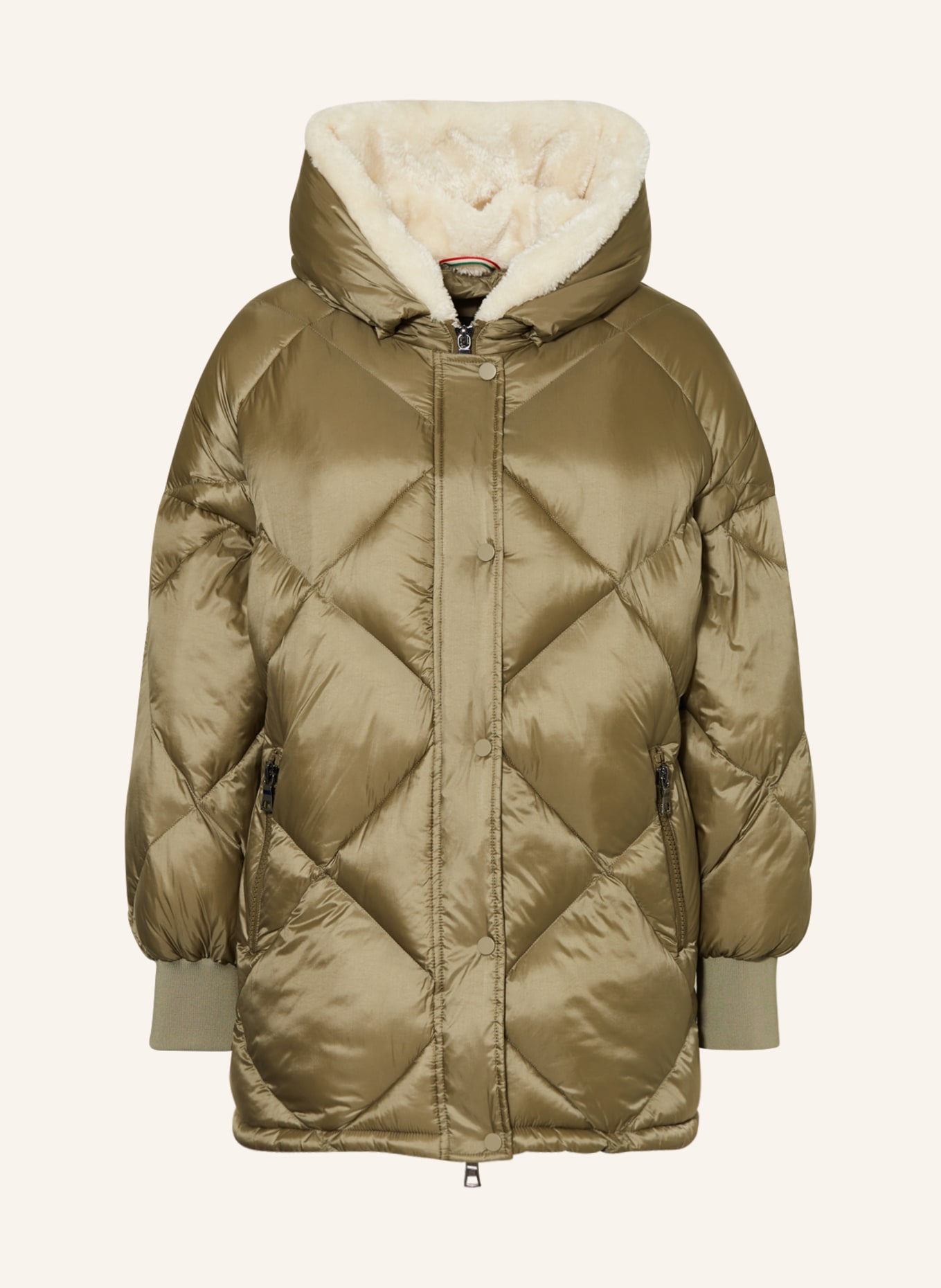 No.1 Como Oversized quilted jacket LENA with tuxedo stripes, Color: OLIVE (Image 1)