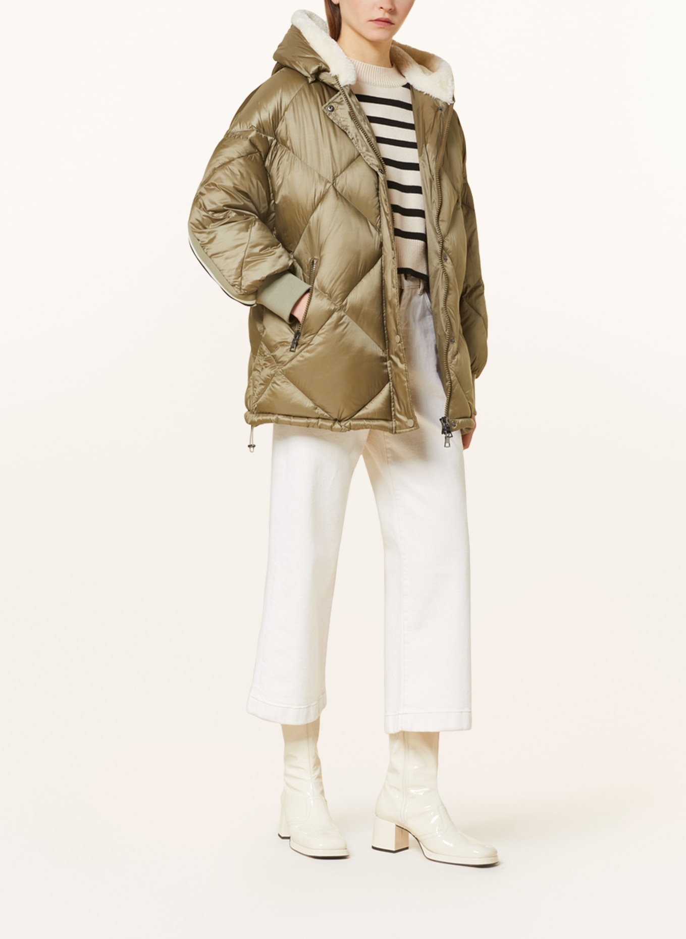 No.1 Como Oversized quilted jacket LENA with tuxedo stripes, Color: OLIVE (Image 2)