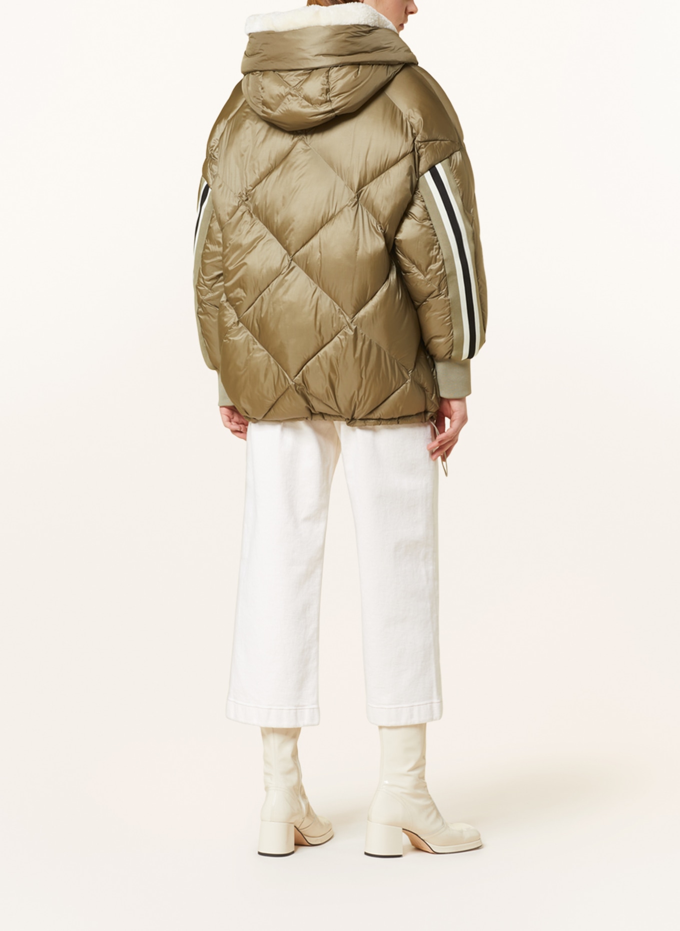 No.1 Como Oversized quilted jacket LENA with tuxedo stripes, Color: OLIVE (Image 3)