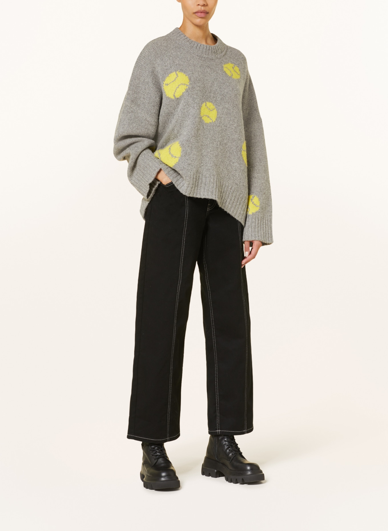BAUM UND PFERDGARTEN Oversized sweater CRISSA, Color: GRAY/ YELLOW (Image 2)