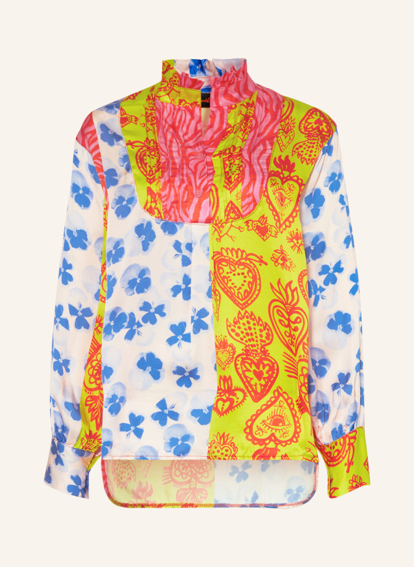 miss goodlife Shirt blouse LADY in satin, Color: PINK/ BLUE/ YELLOW (Image 1)