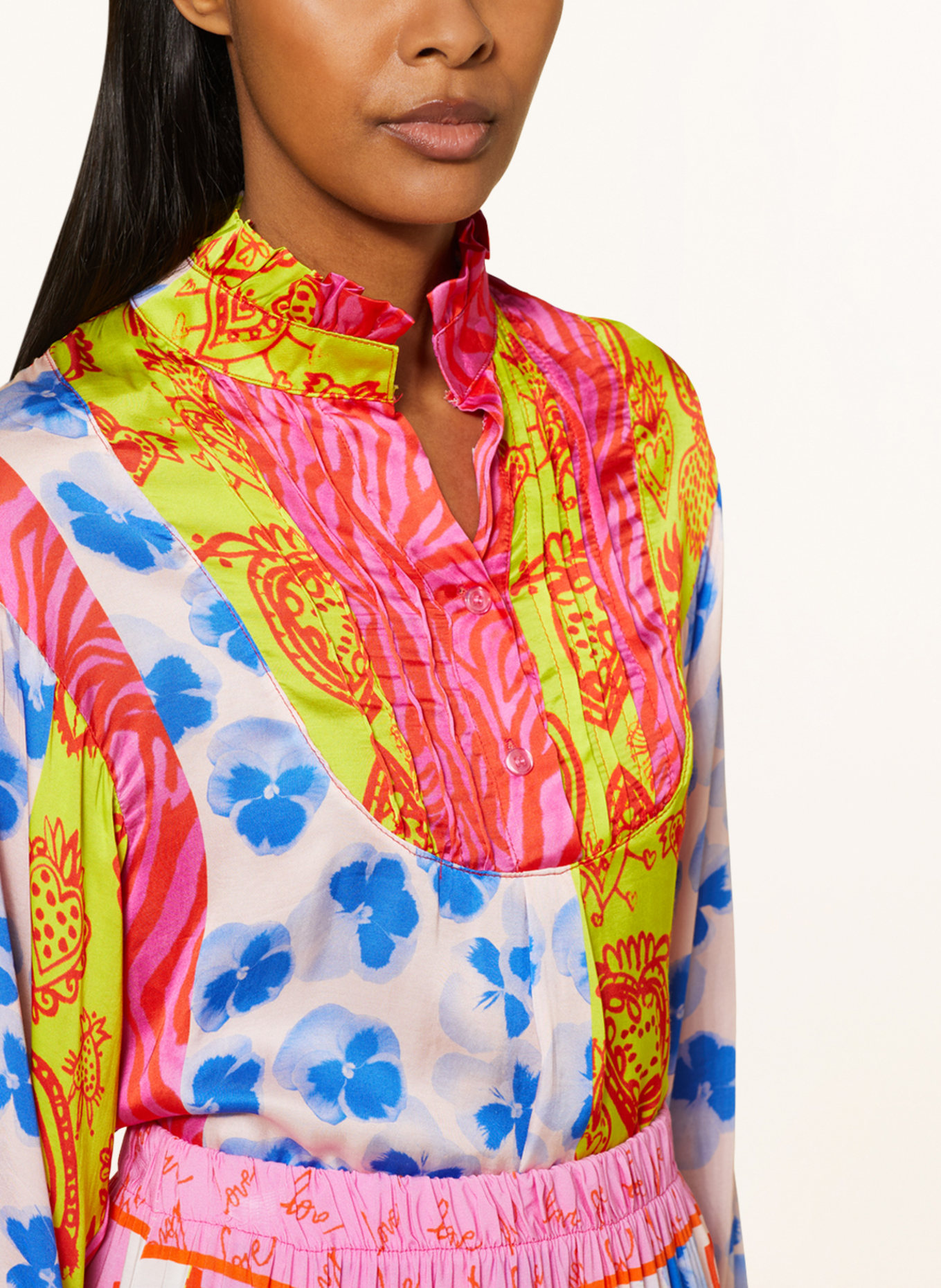 miss goodlife Shirt blouse LADY in satin, Color: PINK/ BLUE/ YELLOW (Image 4)