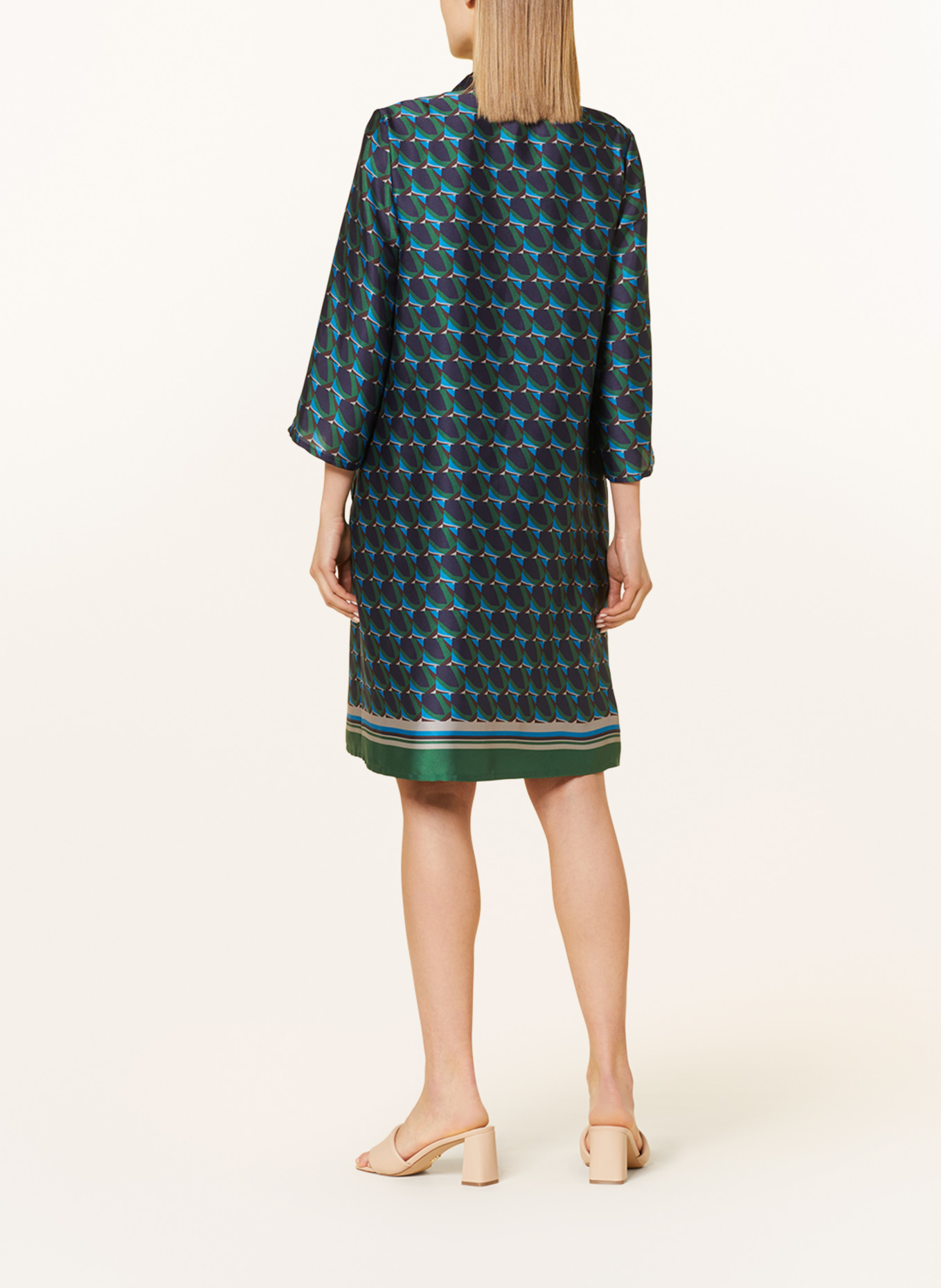 ROBE LÉGÈRE Satin dress with 3/4 sleeves, Color: DARK BLUE/ GREEN/ BLACK (Image 3)