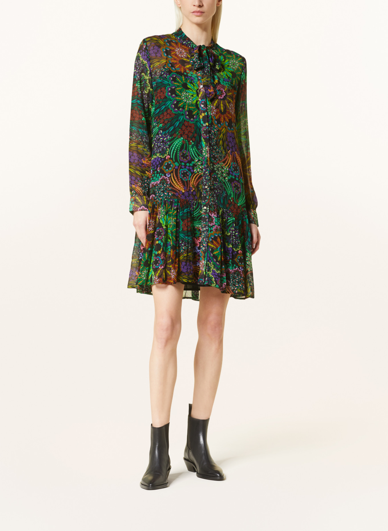 FrogBox Sukienka koszulowa z kokardą, Kolor: CZARNY/ ZIELONY/ LILA (Obrazek 2)