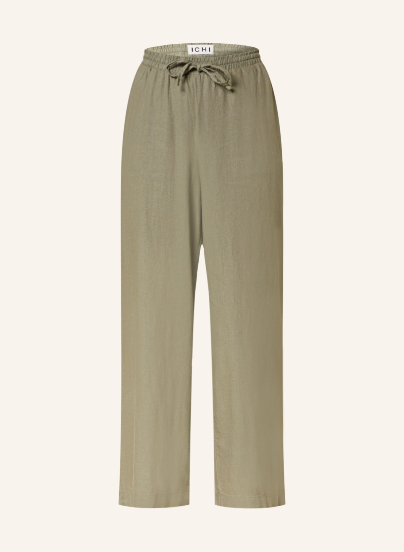 ICHI Wide leg trousers IHLINO with linen, Color: OLIVE (Image 1)