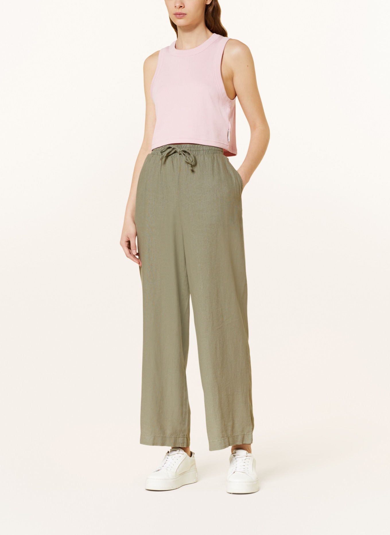 ICHI Wide leg trousers IHLINO with linen, Color: OLIVE (Image 2)