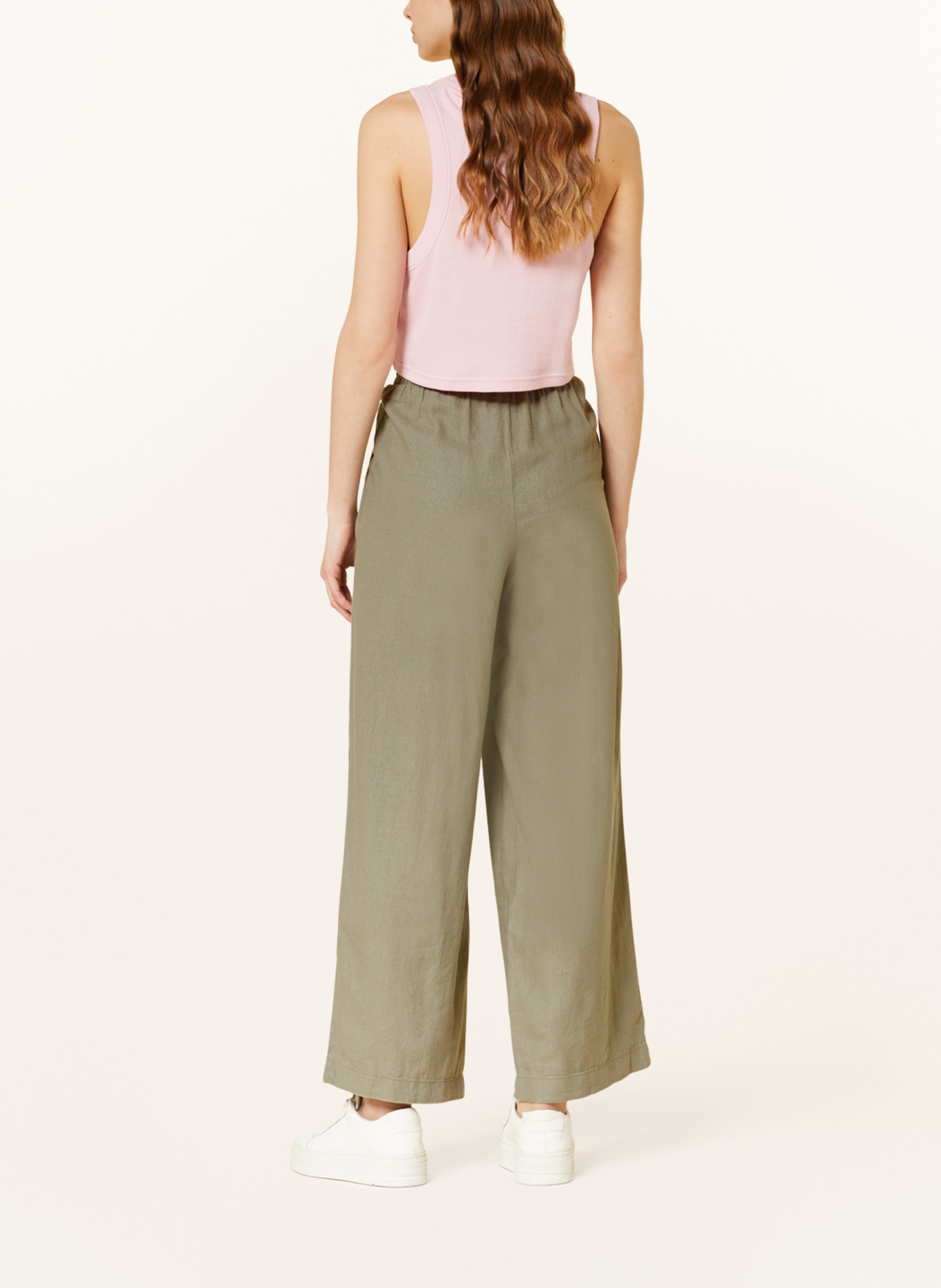 ICHI Wide leg trousers IHLINO with linen, Color: OLIVE (Image 3)