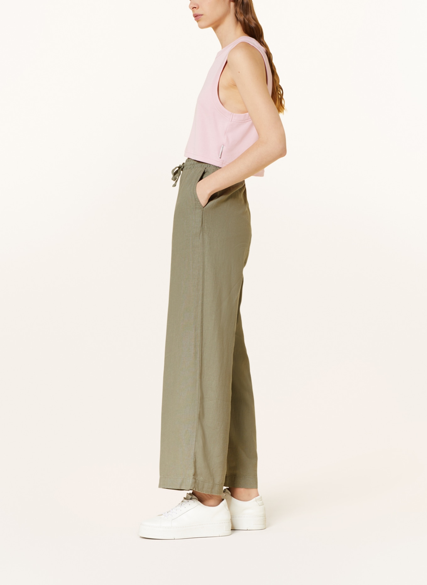 ICHI Wide leg trousers IHLINO with linen, Color: OLIVE (Image 4)