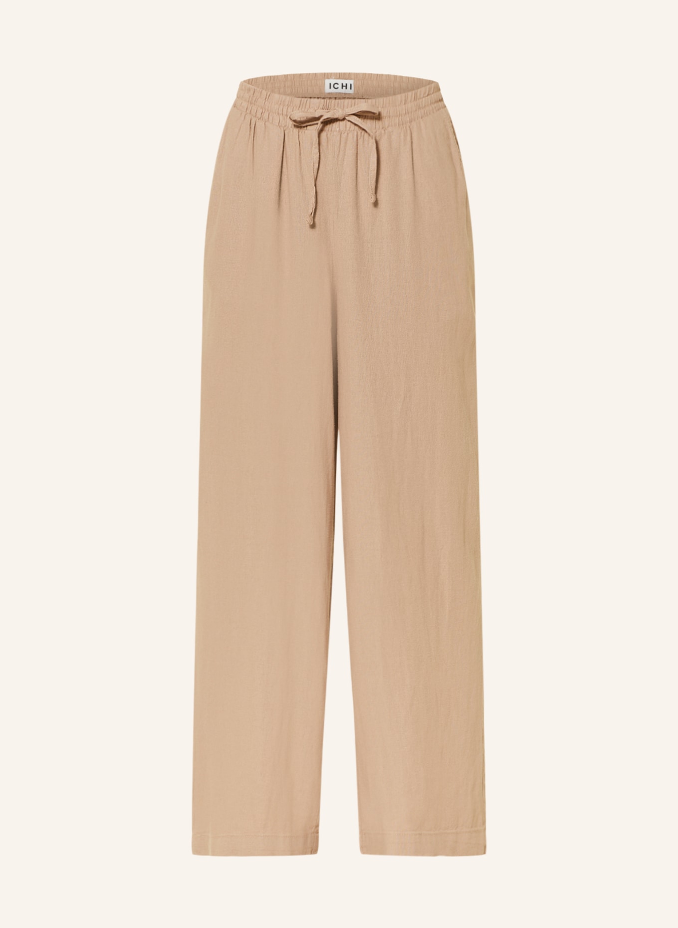 ICHI Wide leg trousers IHLINO with linen, Color: LIGHT BROWN (Image 1)