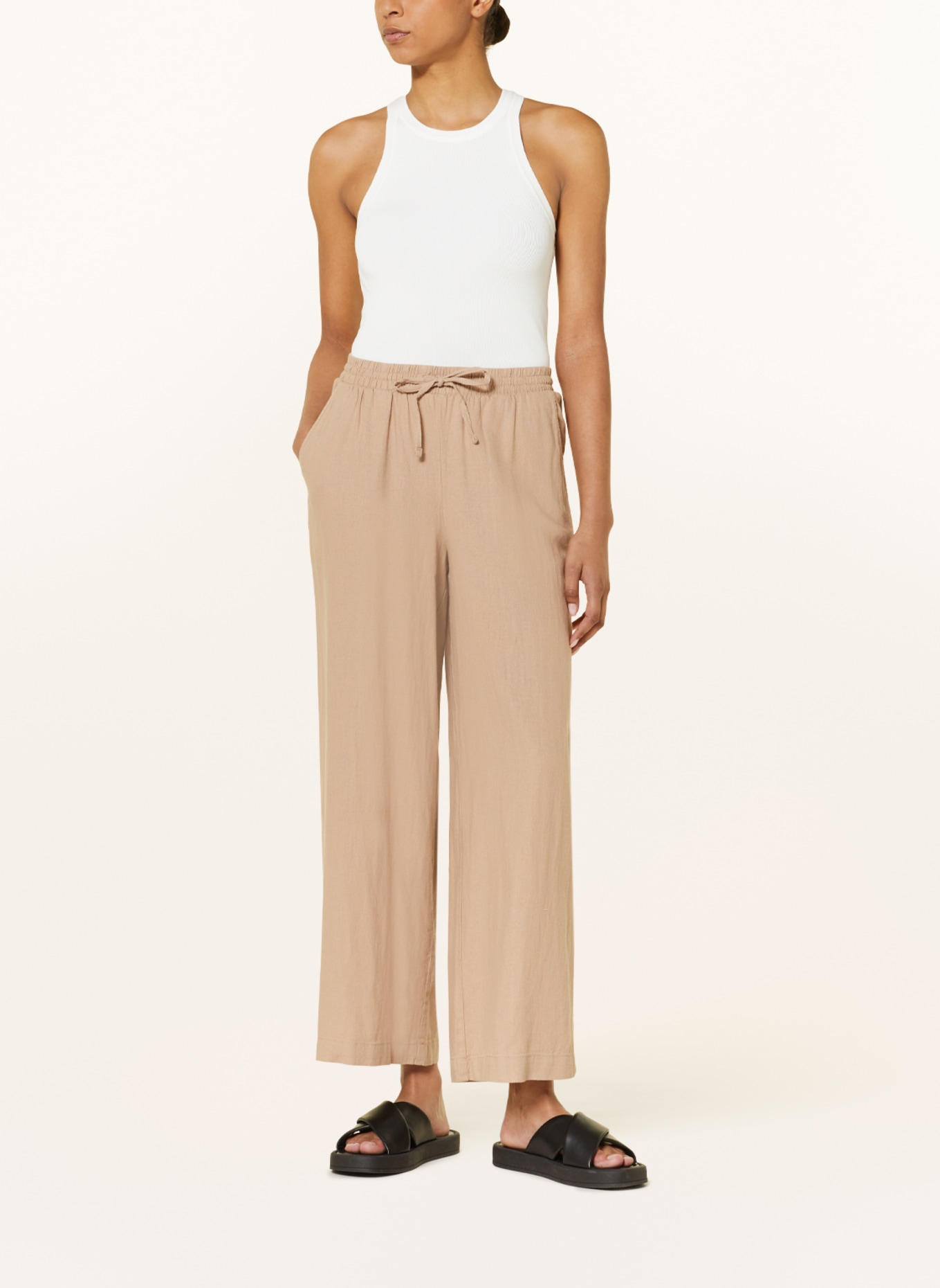 ICHI Wide leg trousers IHLINO with linen, Color: LIGHT BROWN (Image 2)