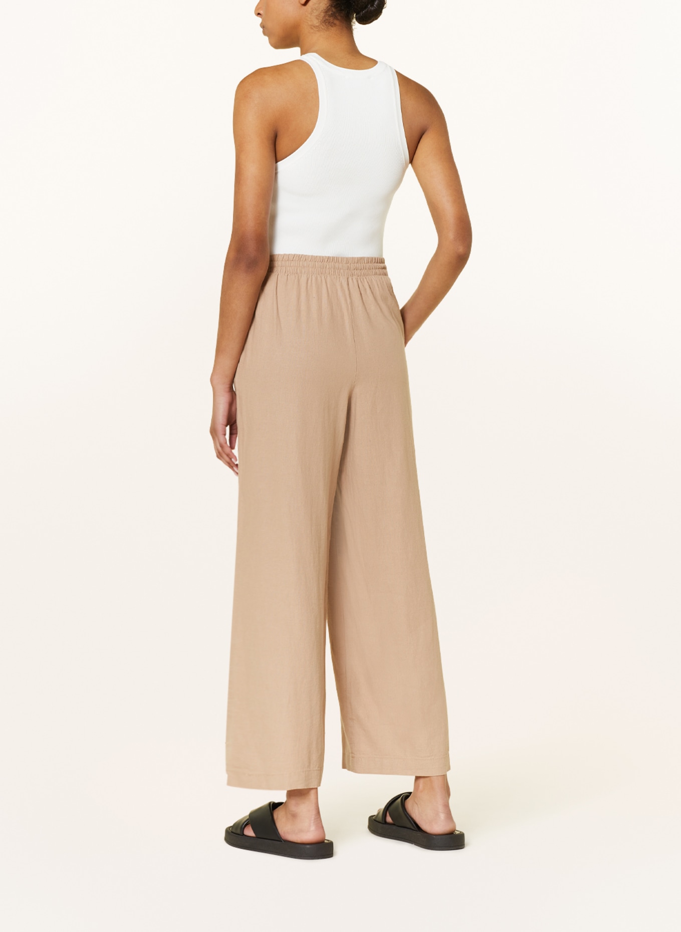 ICHI Wide leg trousers IHLINO with linen, Color: LIGHT BROWN (Image 3)