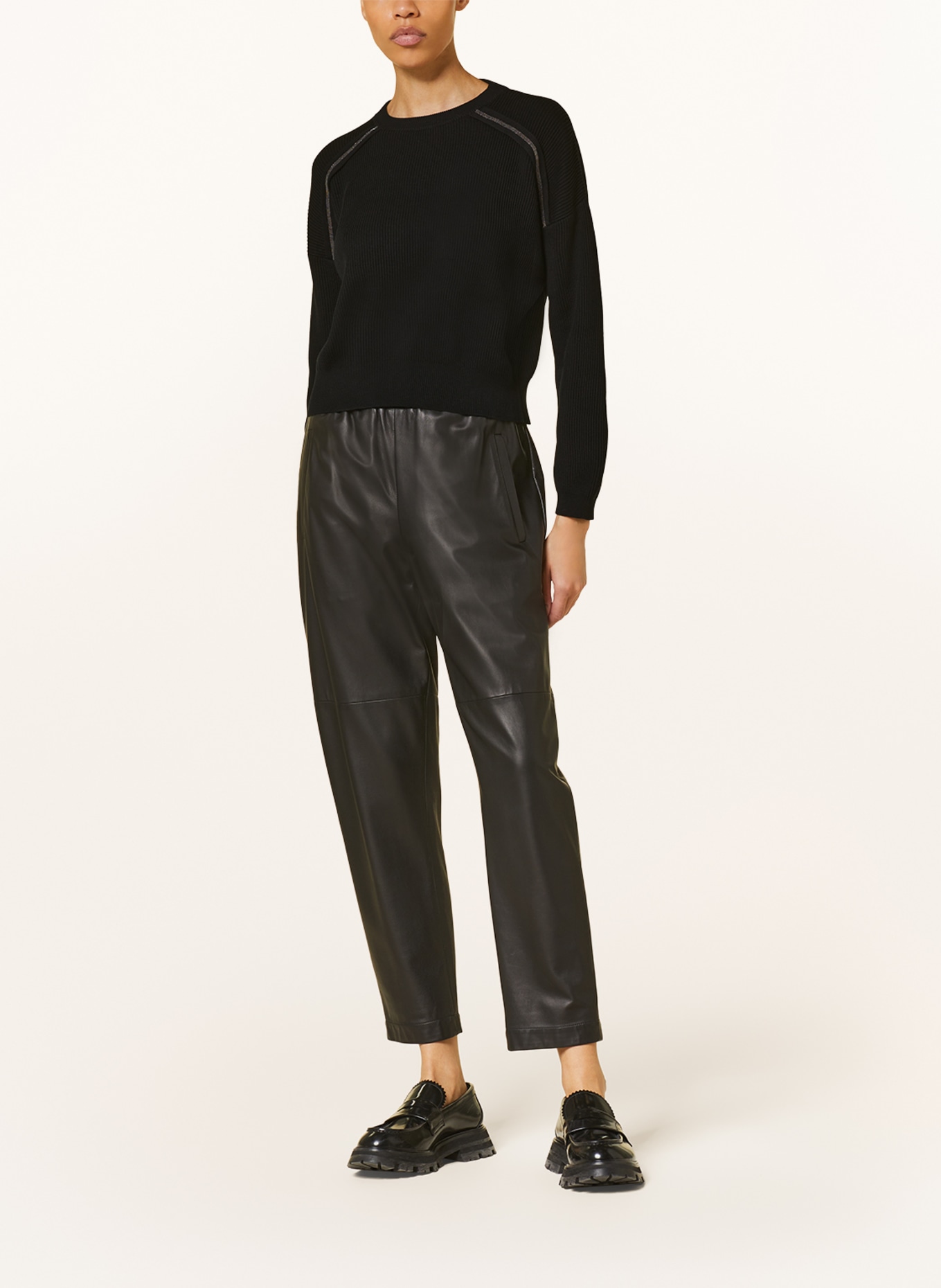 BRUNELLO CUCINELLI Cropped sweater with decorative beads, Color: BLACK (Image 2)