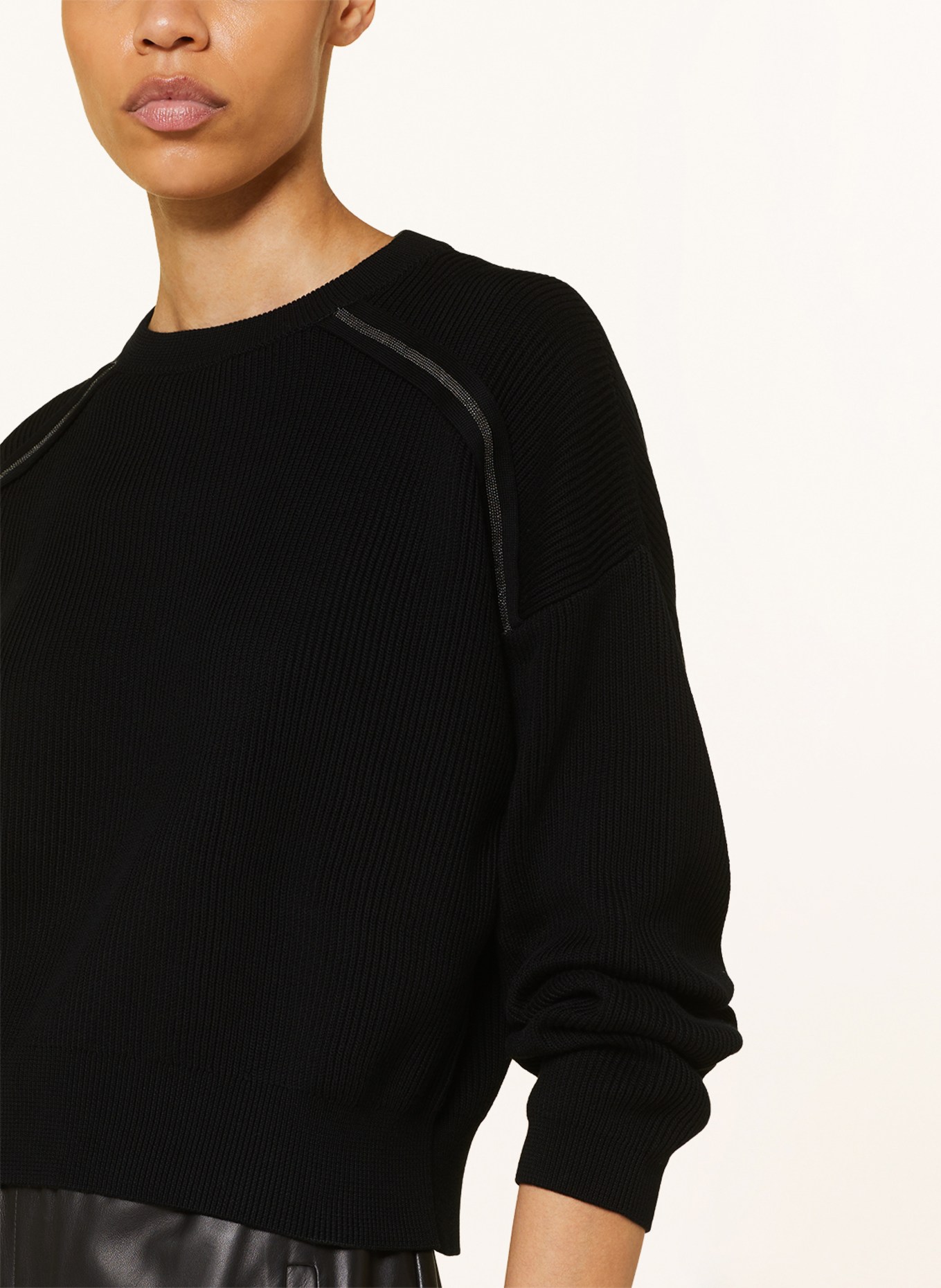 BRUNELLO CUCINELLI Cropped sweater with decorative beads, Color: BLACK (Image 4)