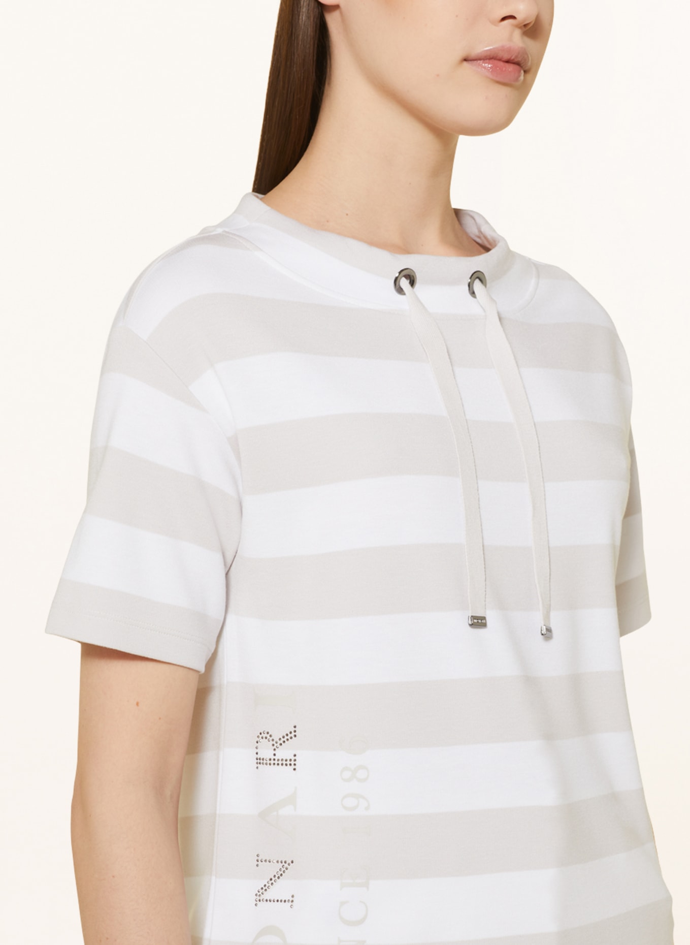 monari T-shirt with decorative gems, Color: WHITE/ LIGHT BROWN (Image 4)