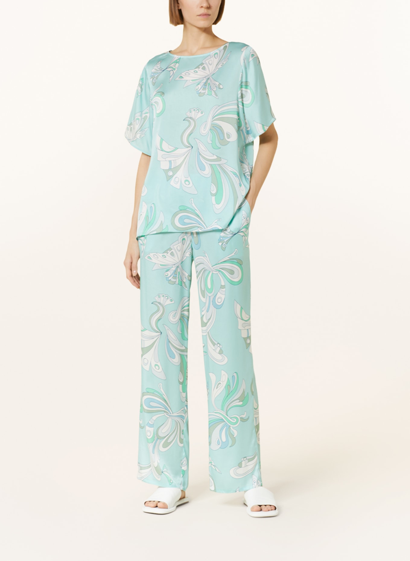 Juvia Wide leg trousers PAOLA in silk, Color: TURQUOISE (Image 2)