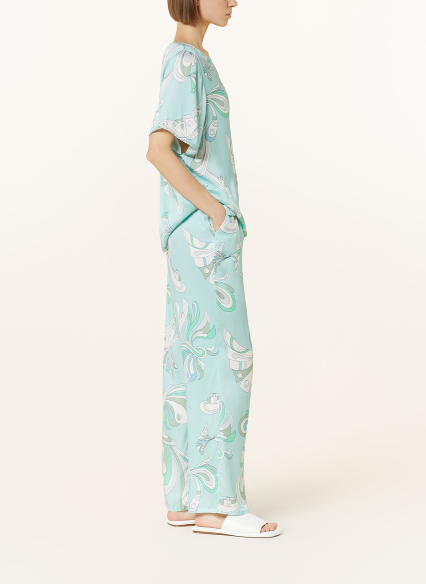 Juvia Wide leg trousers PAOLA in silk, Color: TURQUOISE (Image 4)