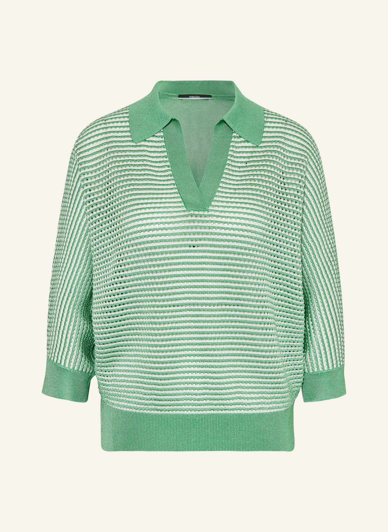 someday Strick-Poloshirt TAJOUR mit 3/4-Arm, Farbe: WEISS/ NEONGRÜN (Bild 1)