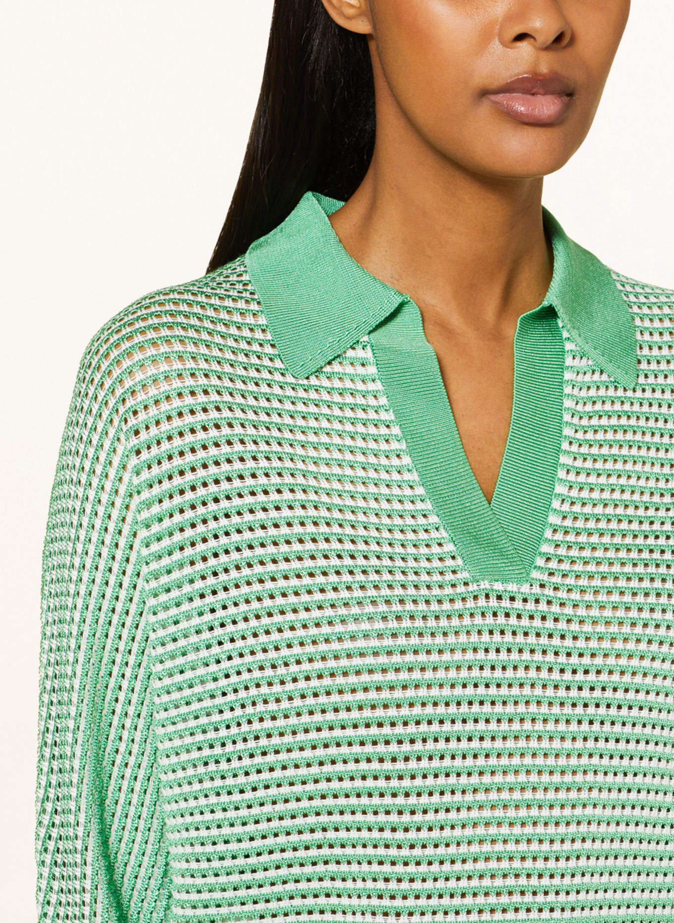 someday Strick-Poloshirt TAJOUR mit 3/4-Arm, Farbe: WEISS/ NEONGRÜN (Bild 4)