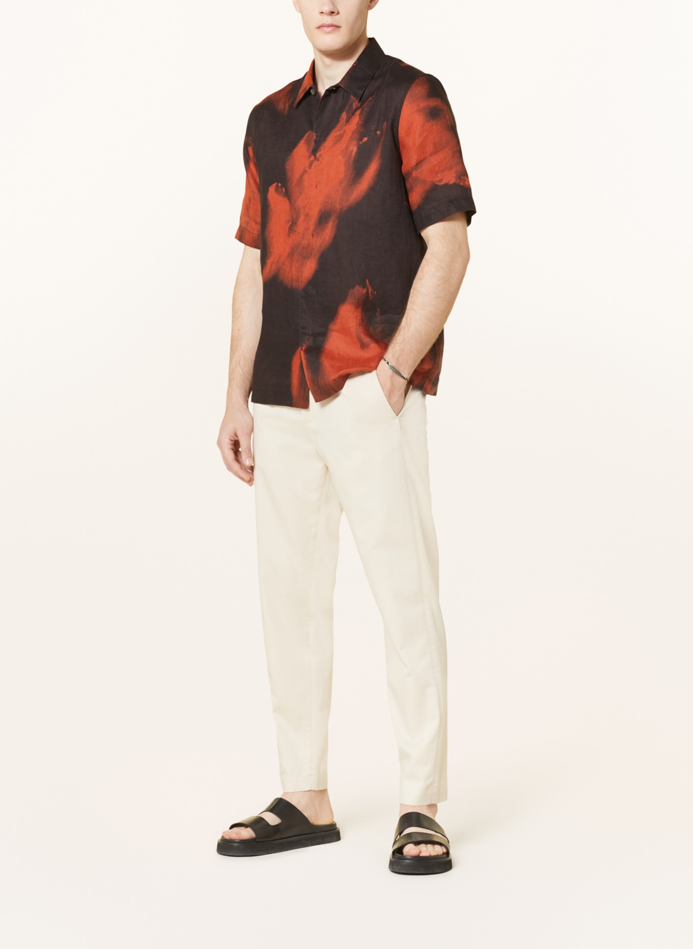 COS Linen shirt regular fit, Color: DARK BLUE/ DARK ORANGE (Image 2)