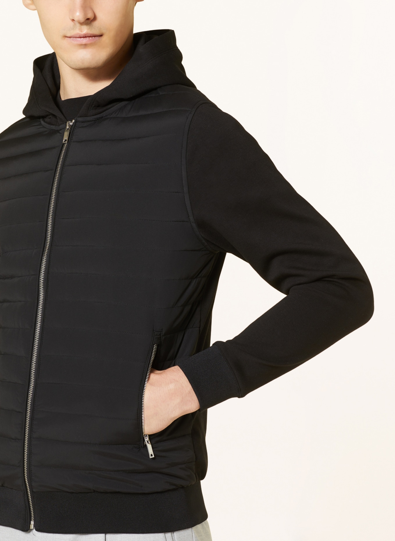 REISS Quilted jacket TAYLOR in mixed materials, Color: BLACK (Image 4)