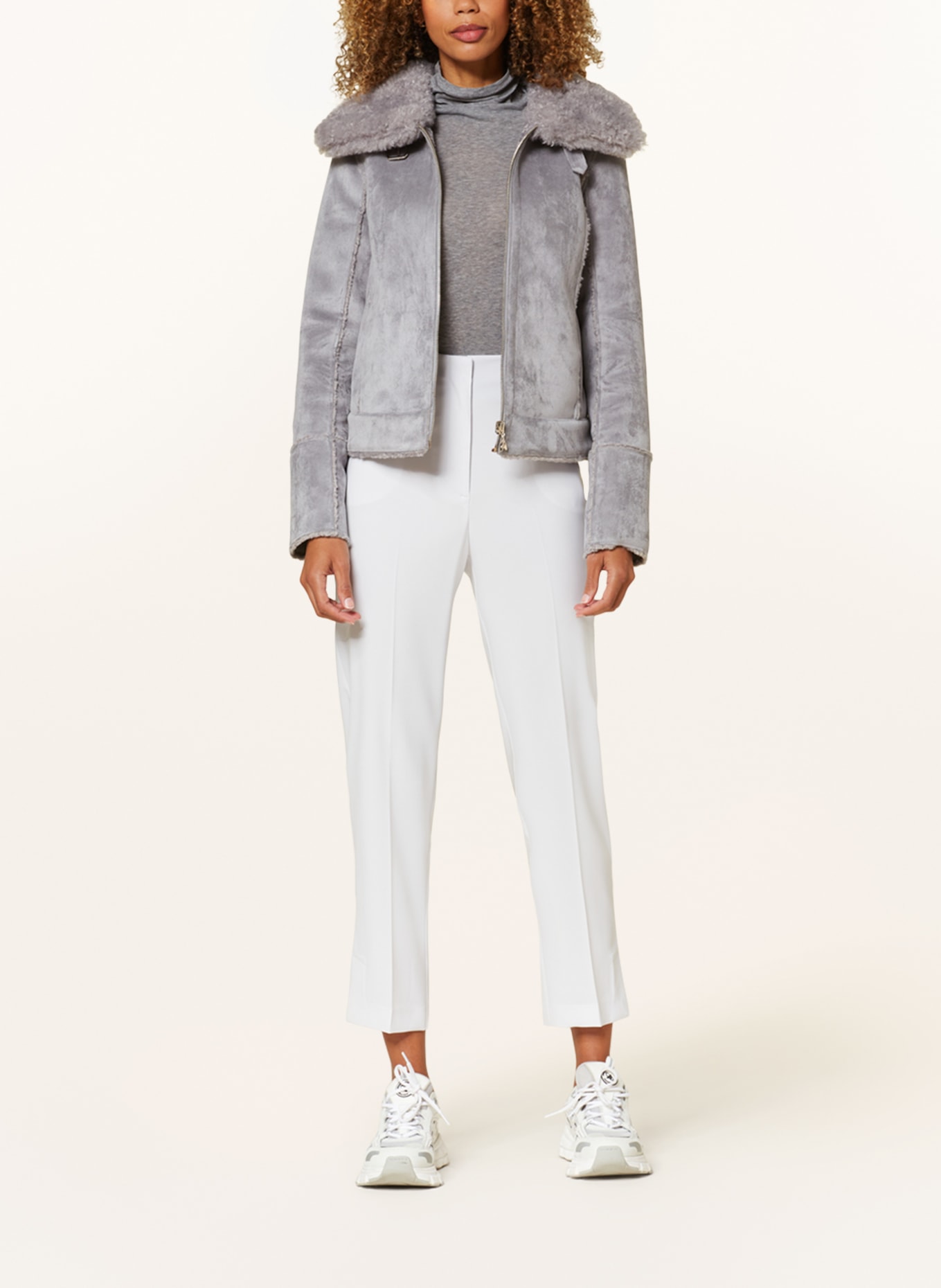 PATRIZIA PEPE Faux fur jacket in leather look, Color: GRAY (Image 2)