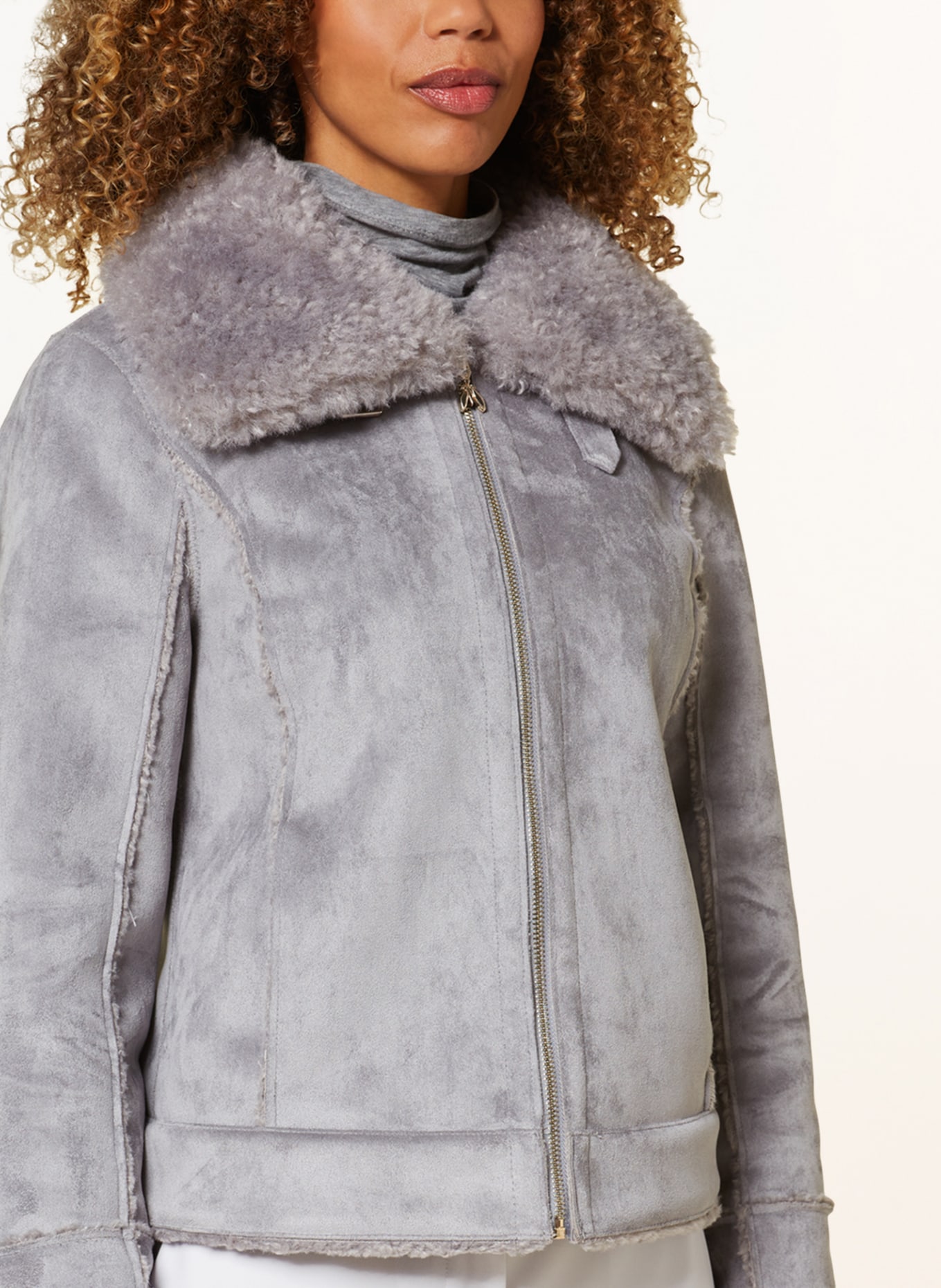 PATRIZIA PEPE Faux fur jacket in leather look, Color: GRAY (Image 4)