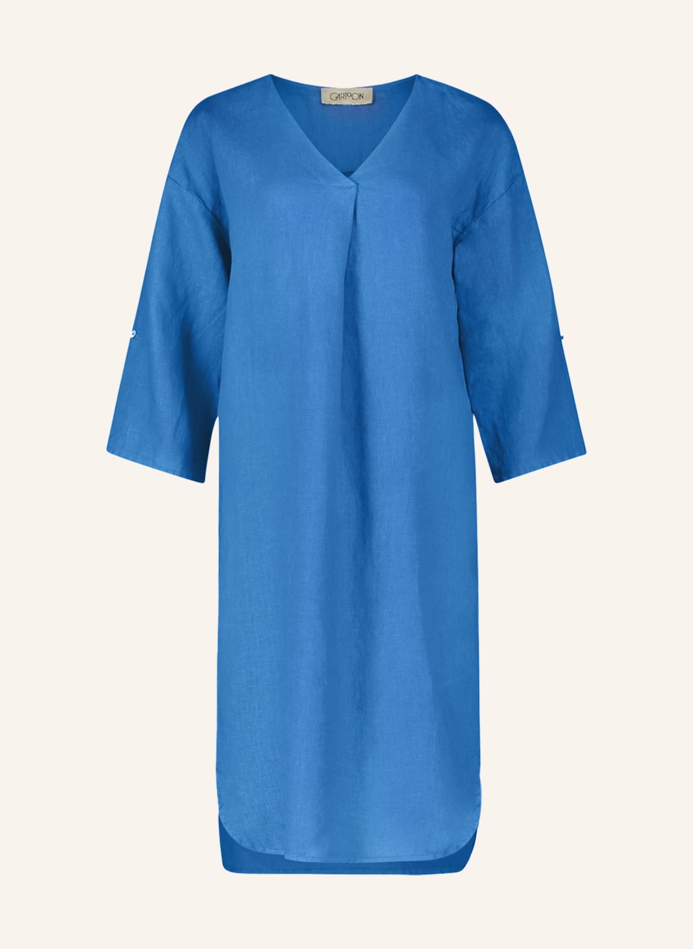 CARTOON Linen dress with 3/4 sleeves, Color: TURQUOISE (Image 1)