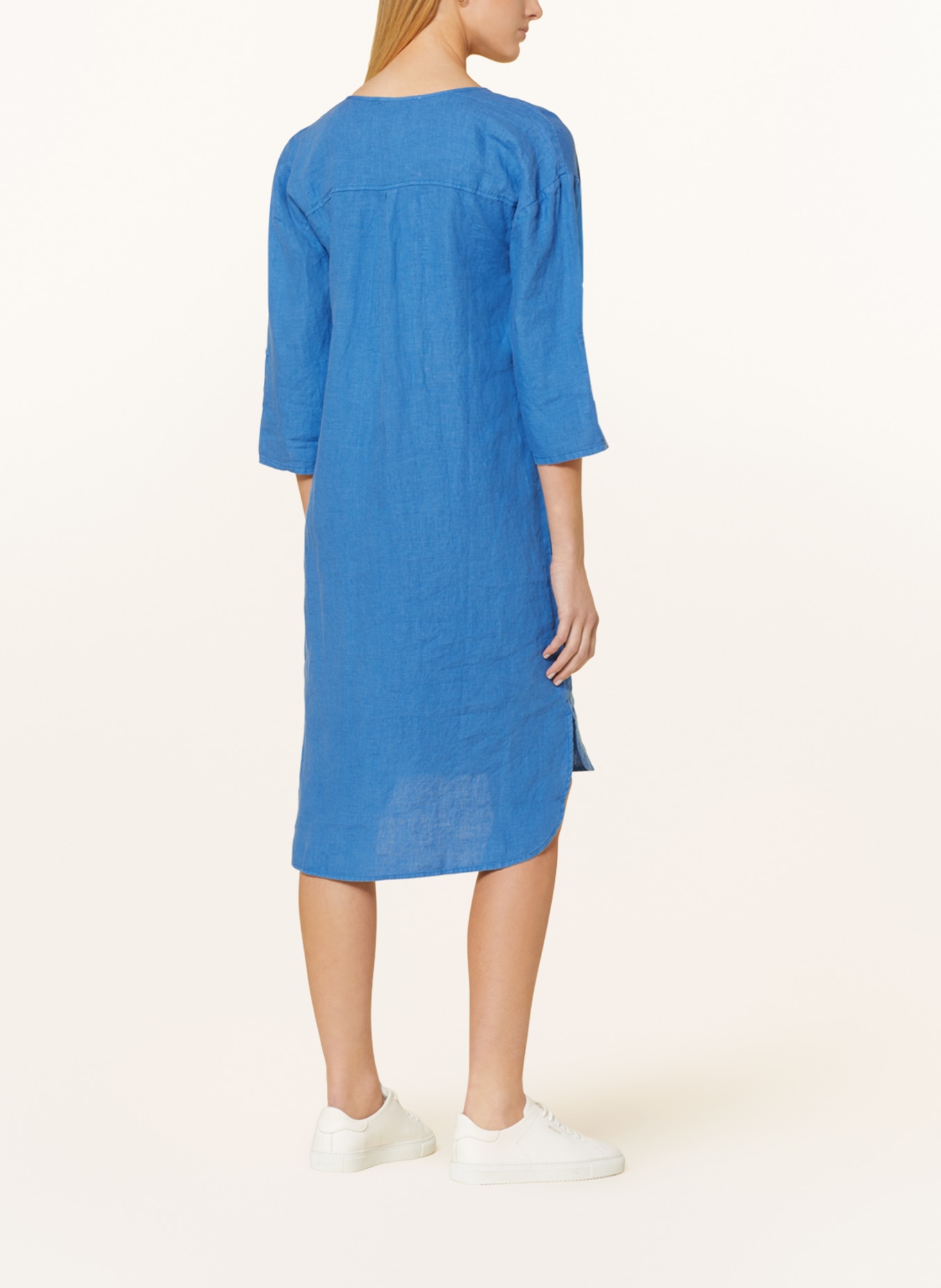 CARTOON Linen dress with 3/4 sleeves, Color: TURQUOISE (Image 3)