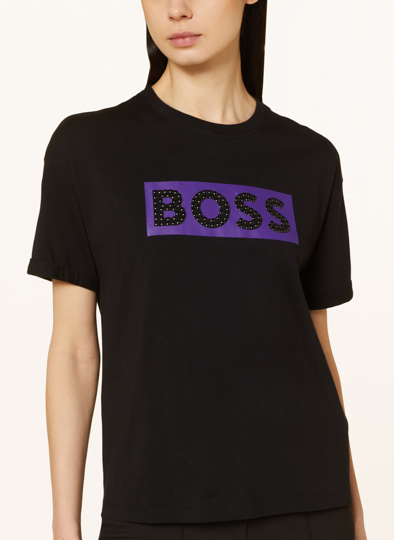 BOSS T-Shirt EVARSY mit Zierperlen, Farbe: SCHWARZ (Bild 4)