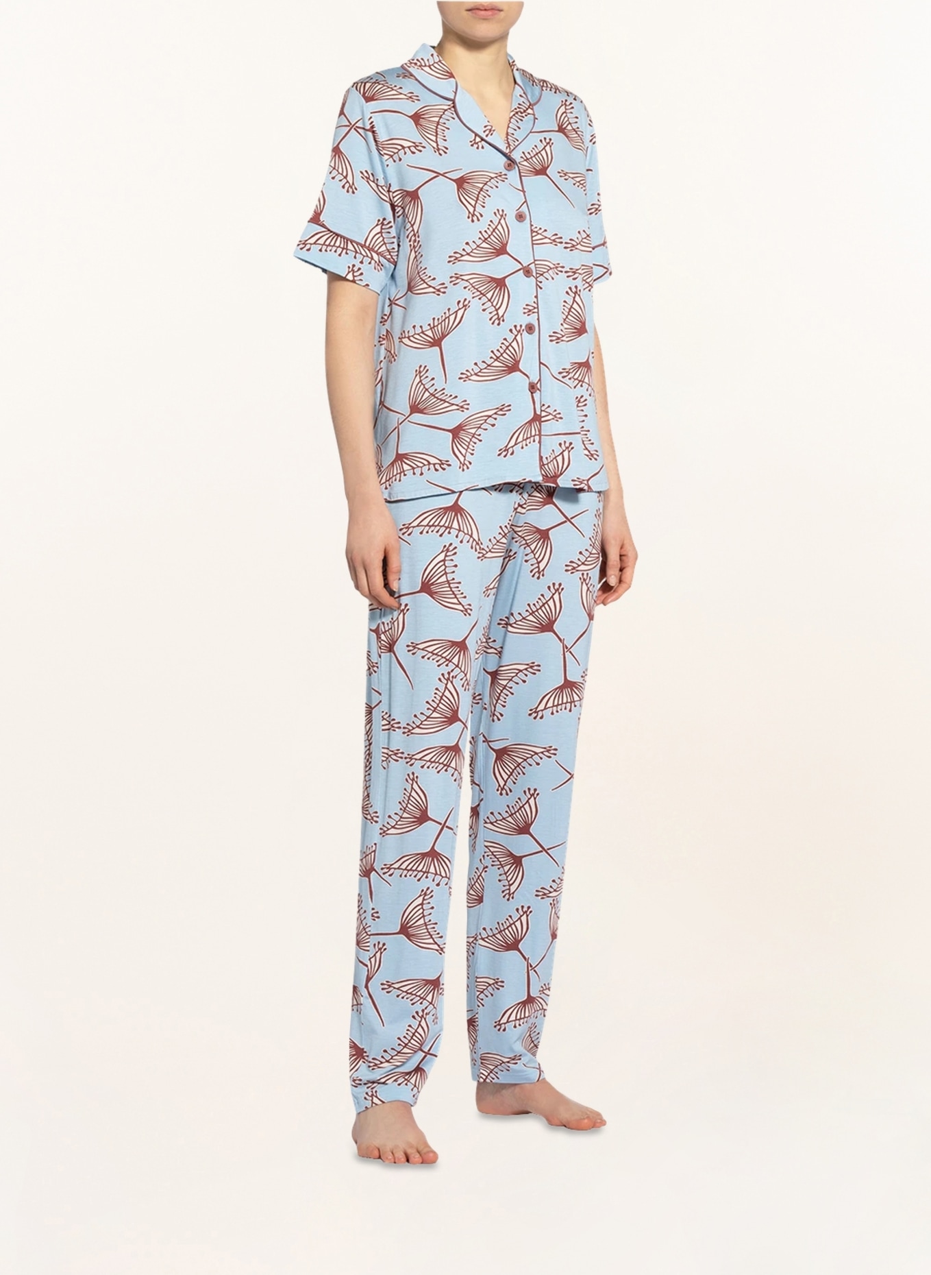 mey Pajama shirt series AMALIE , Color: LIGHT BLUE/ WHITE/ DARK RED (Image 2)